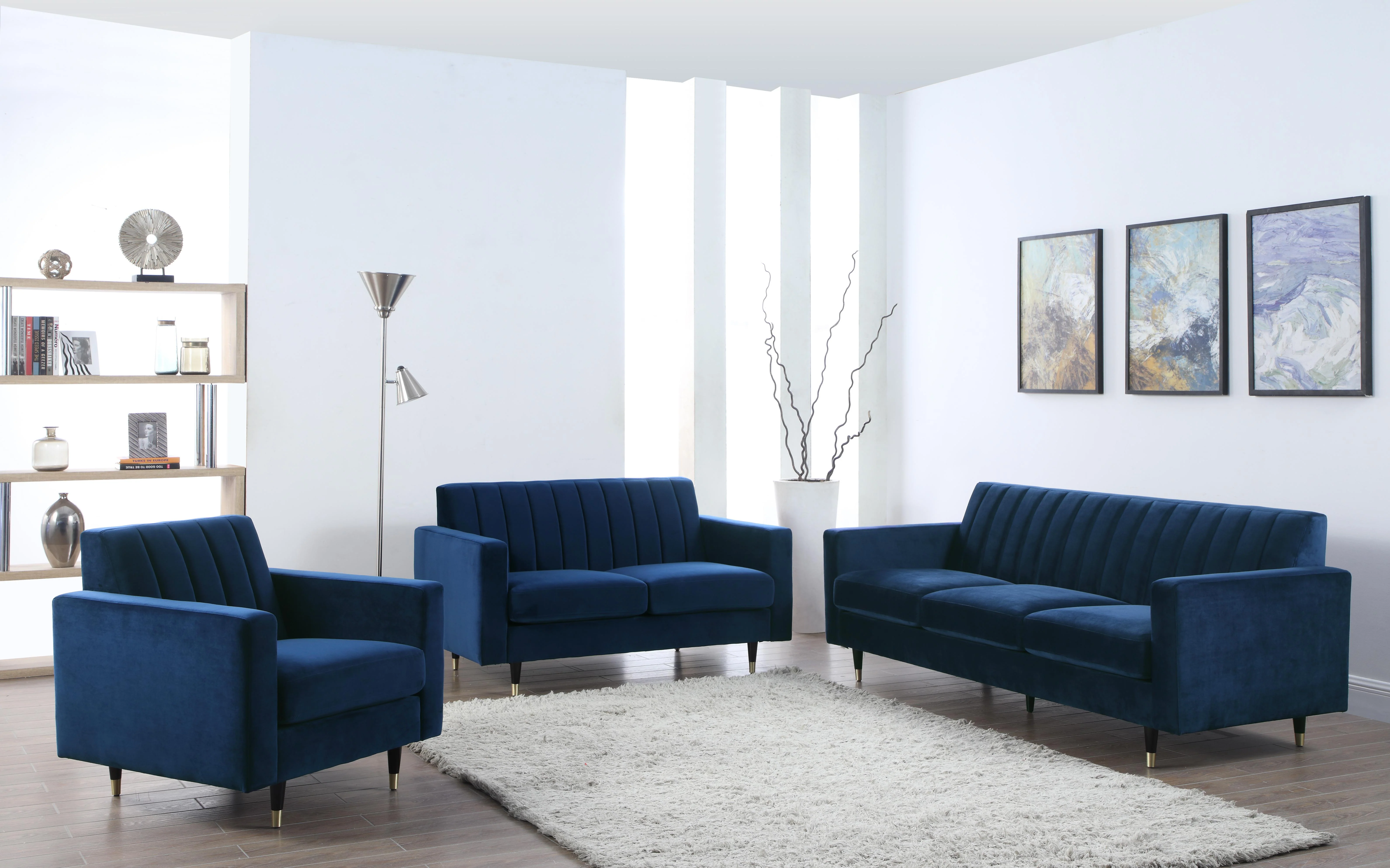 Lola Navy Velvet Loveseat - Image 3