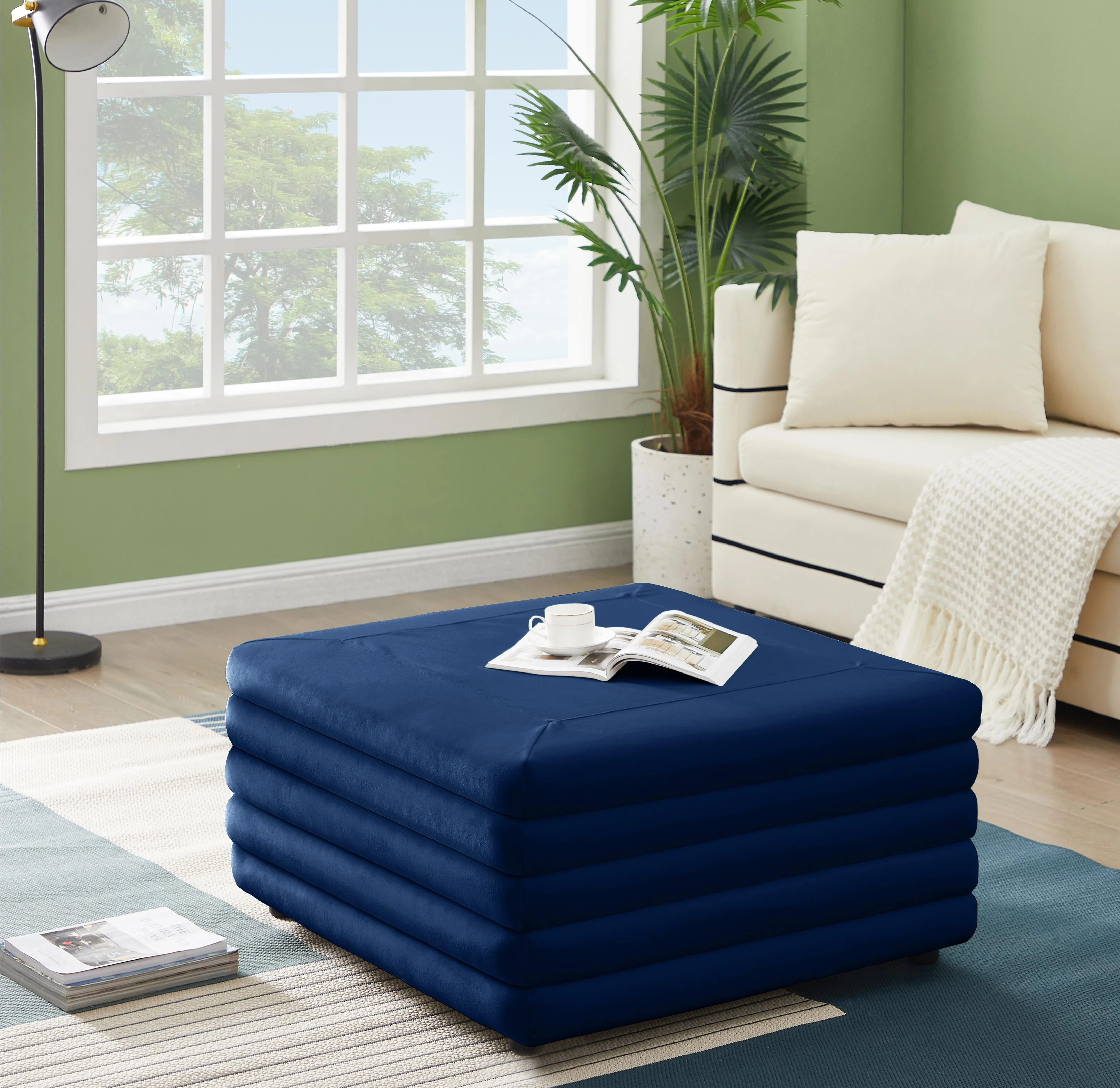Lorenzo Navy Velvet Ottoman - Image 2