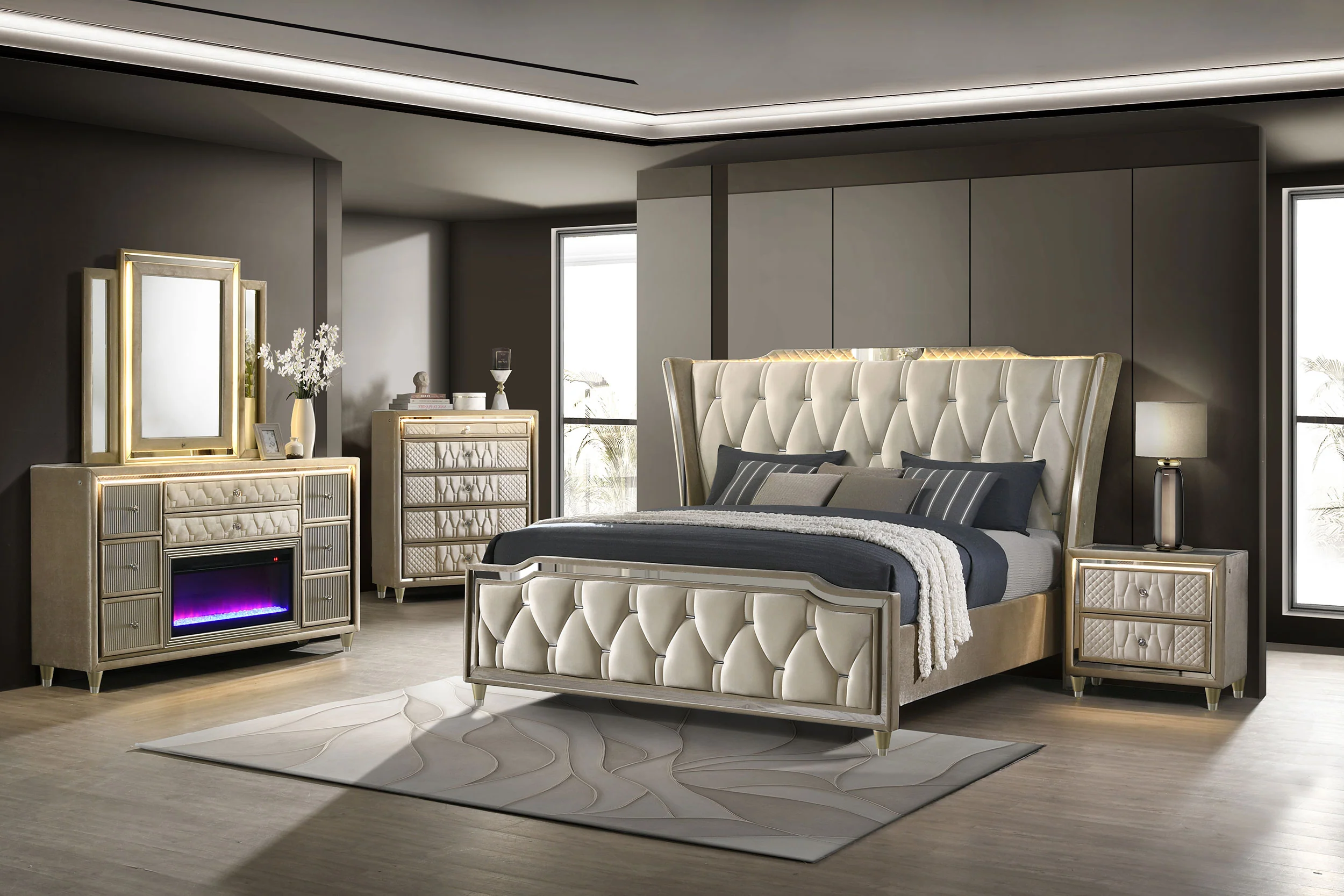 Lorient LED Dresser with LED Mirror and Flame Visualizer - Image 17
