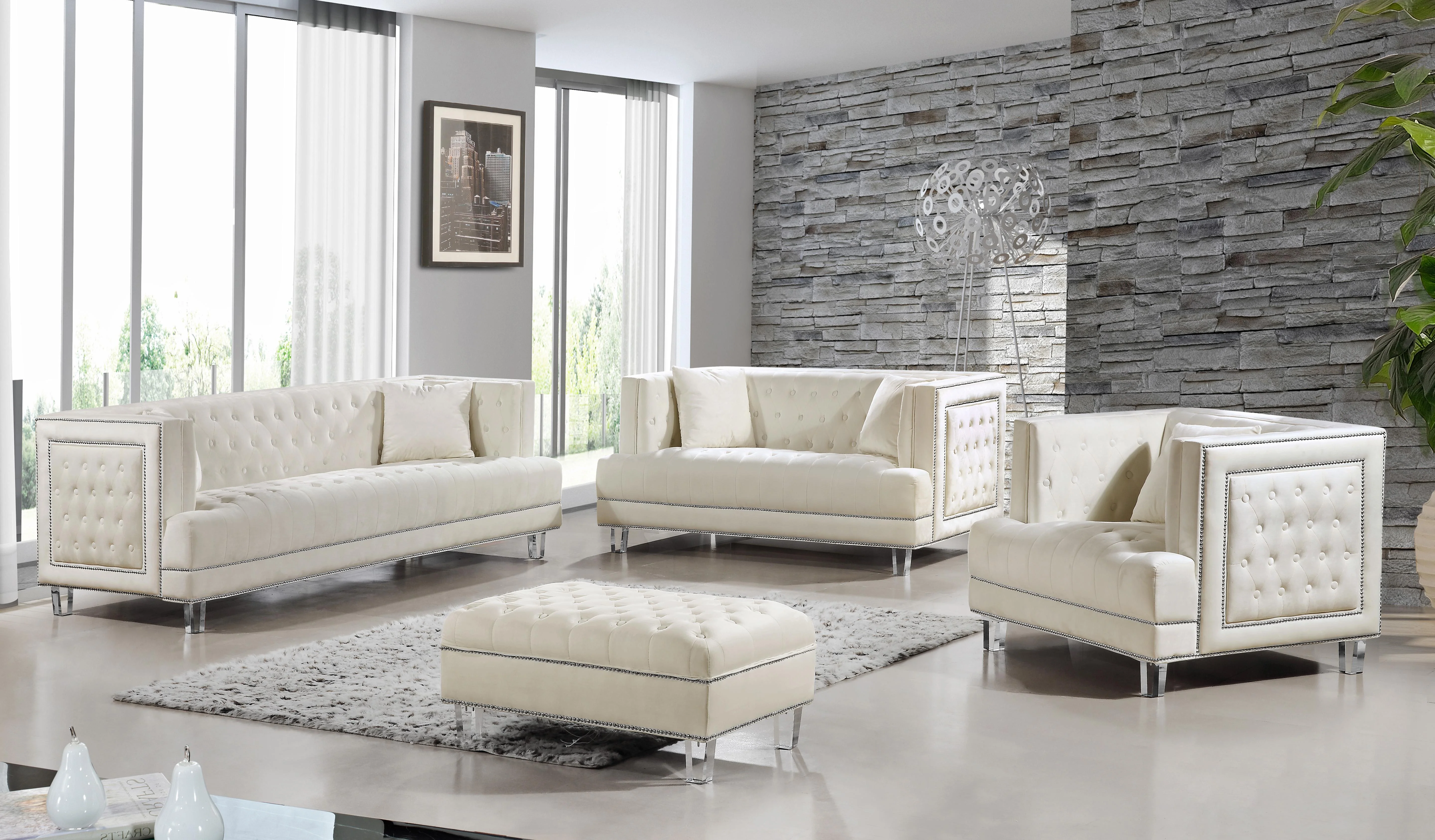 Lucas Cream Velvet Loveseat - Image 4