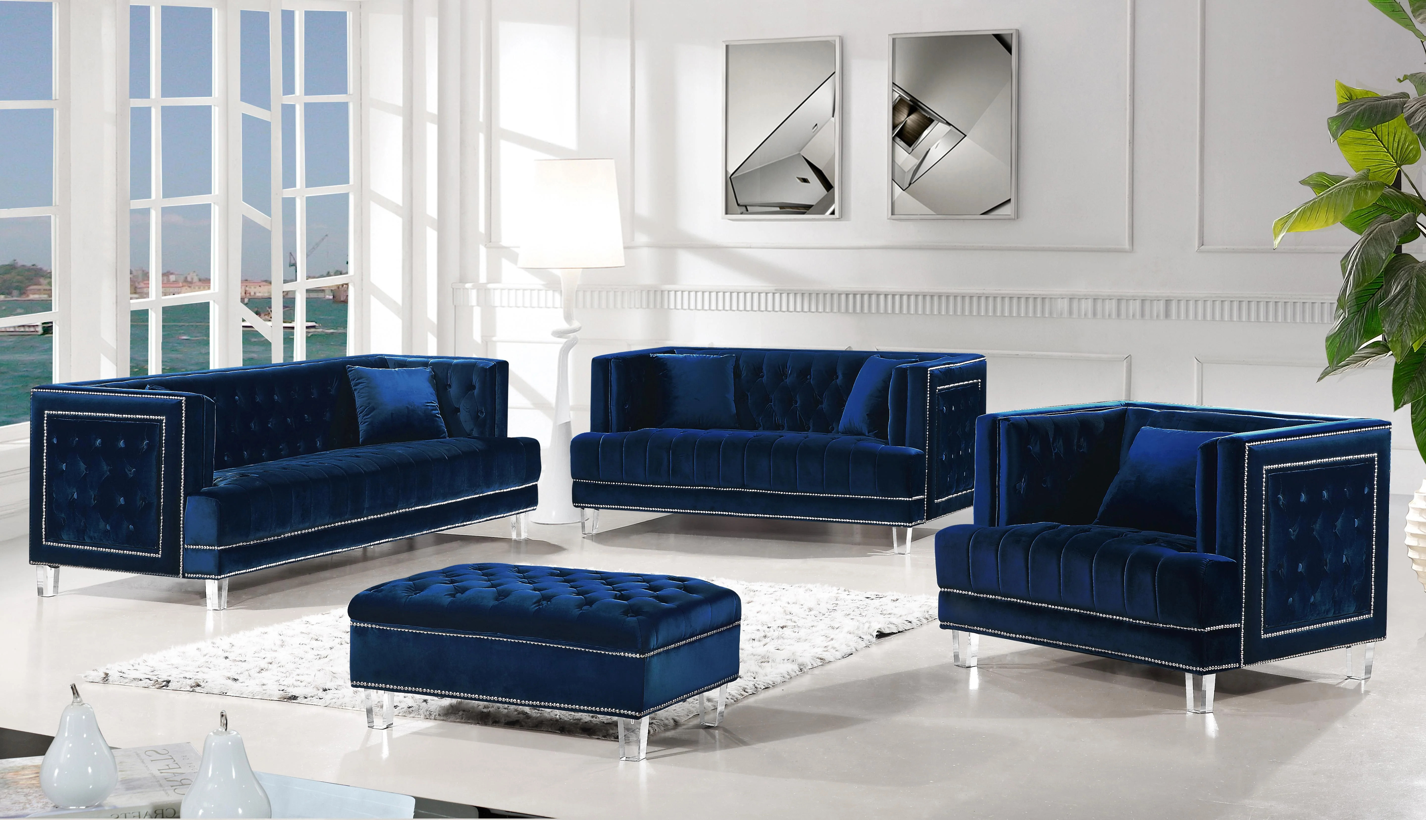 Lucas Navy Velvet Ottoman - Image 3