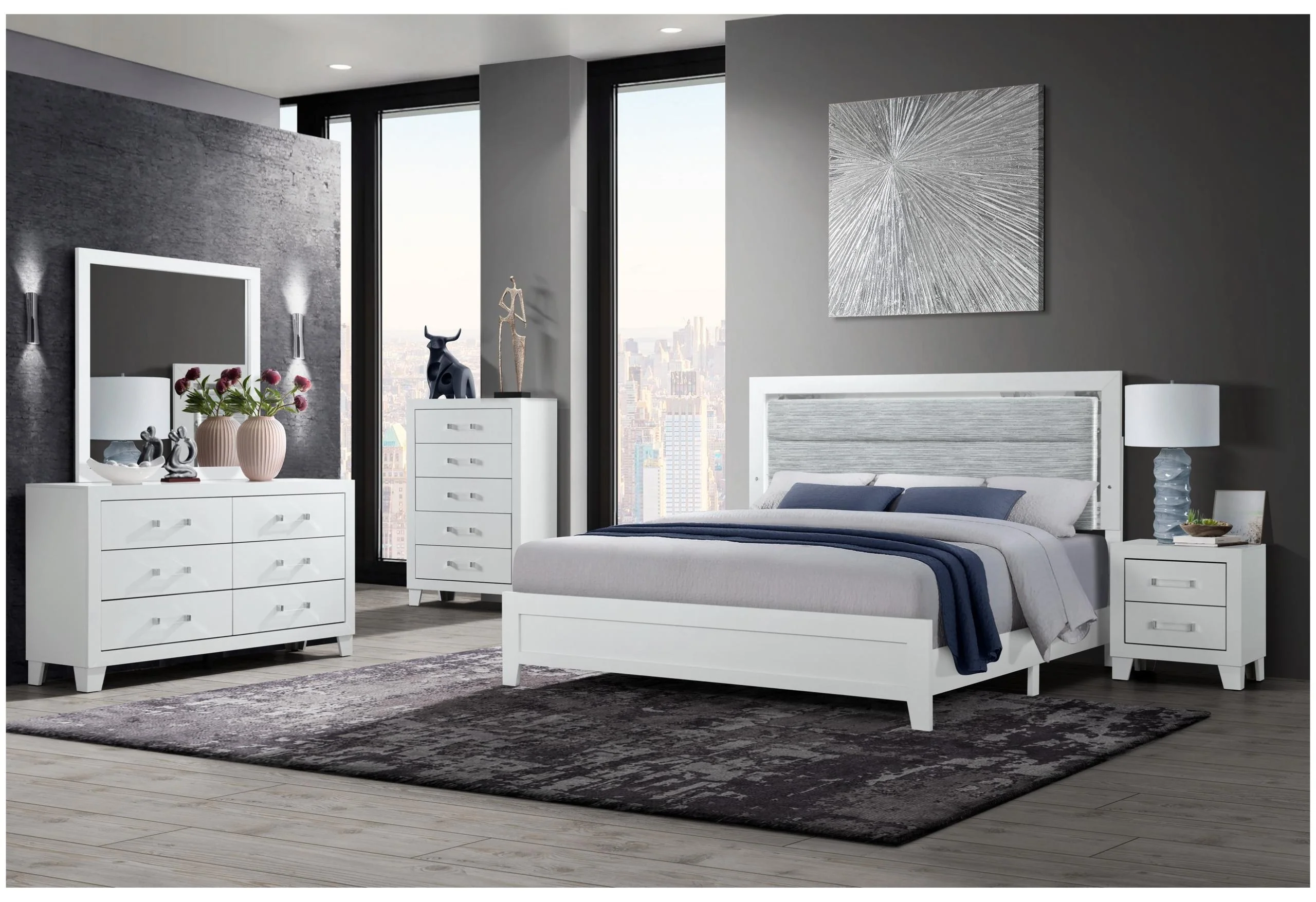 LUCCIA WHITE FULL BED GROUP WITH LED