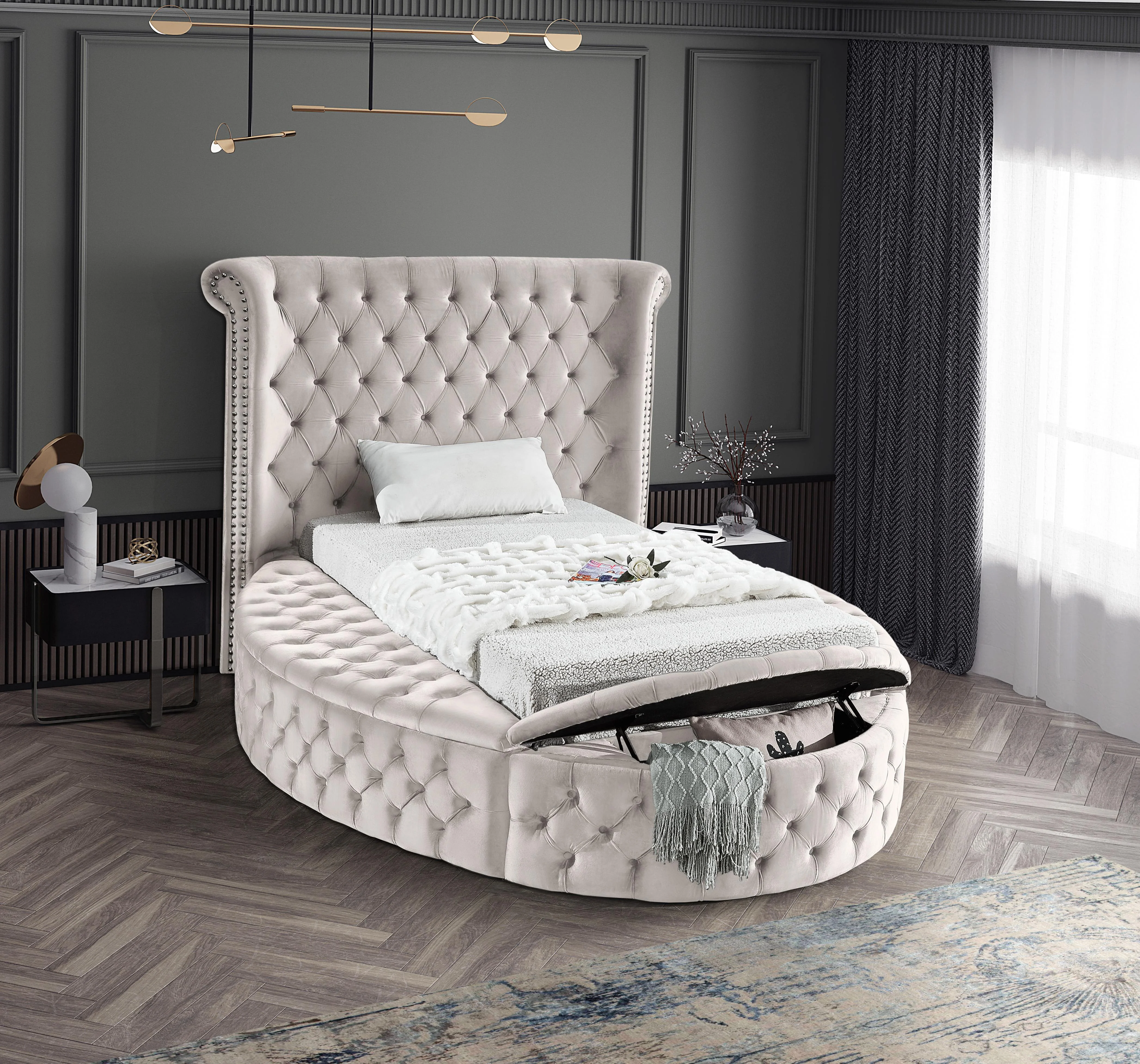 Luxus Cream Velvet Twin Bed (3 Boxes) - Image 4