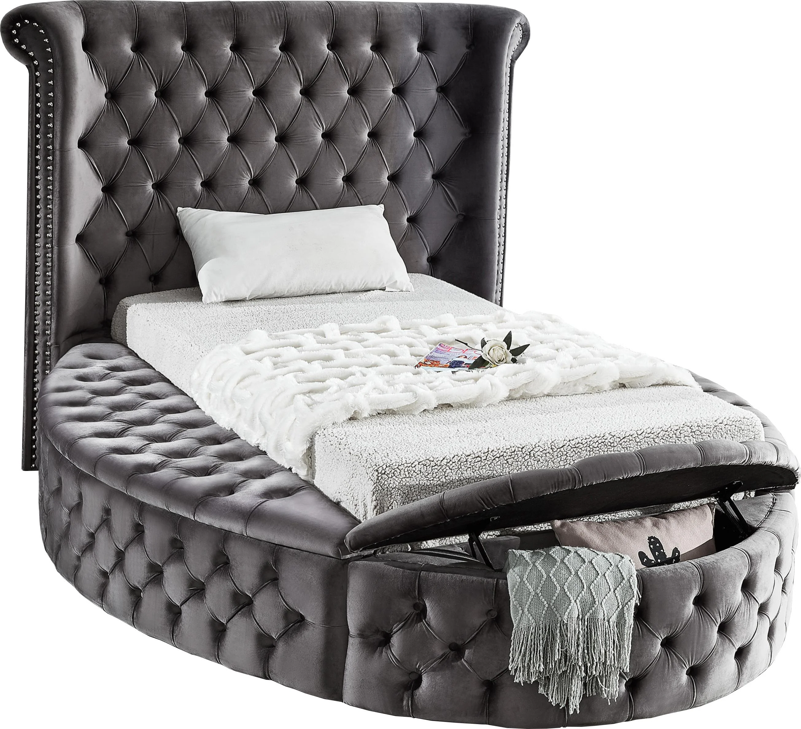 Luxus Grey Velvet Twin Bed (3 Boxes) - Image 2