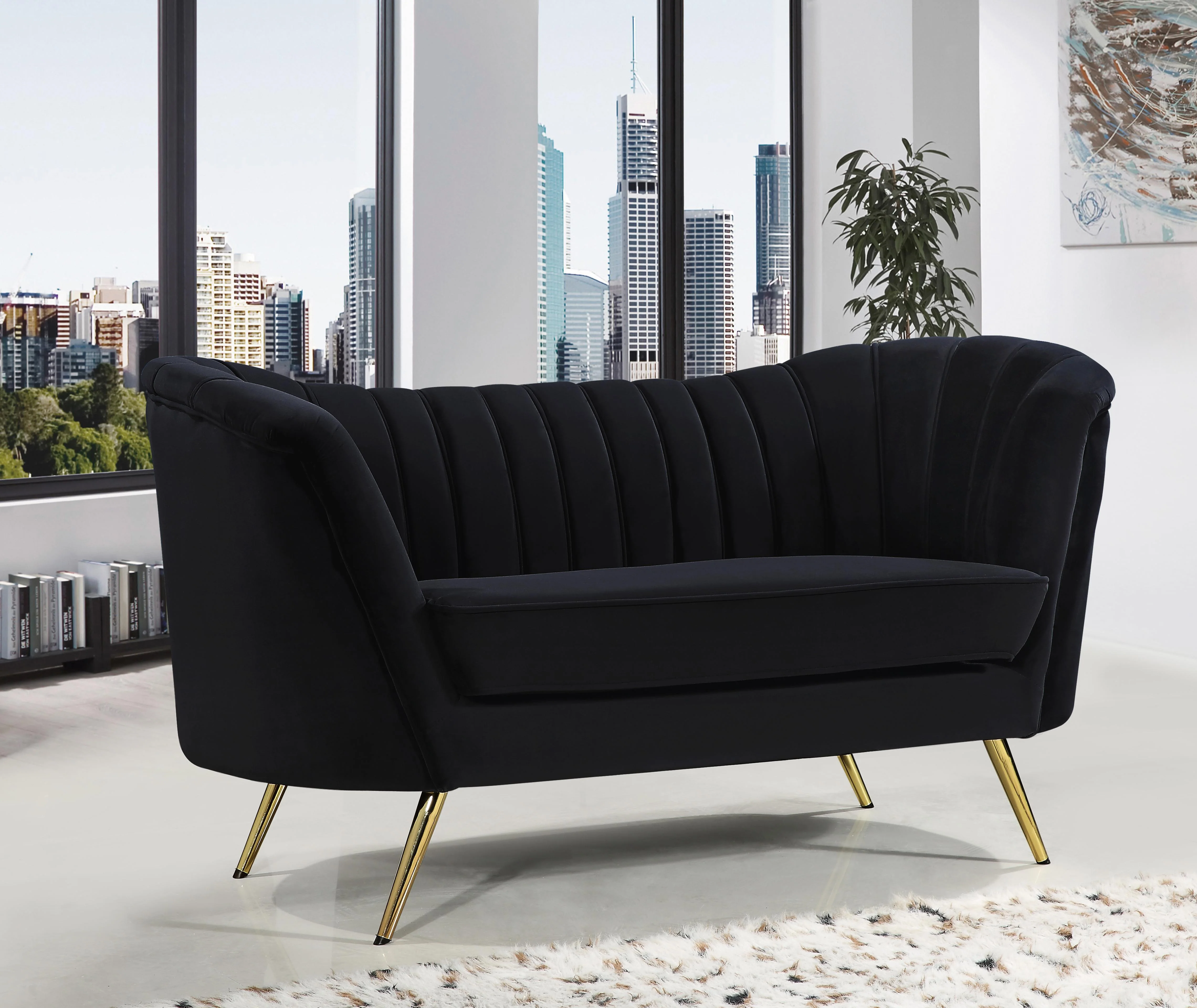 Margo Black Velvet Loveseat - Image 2