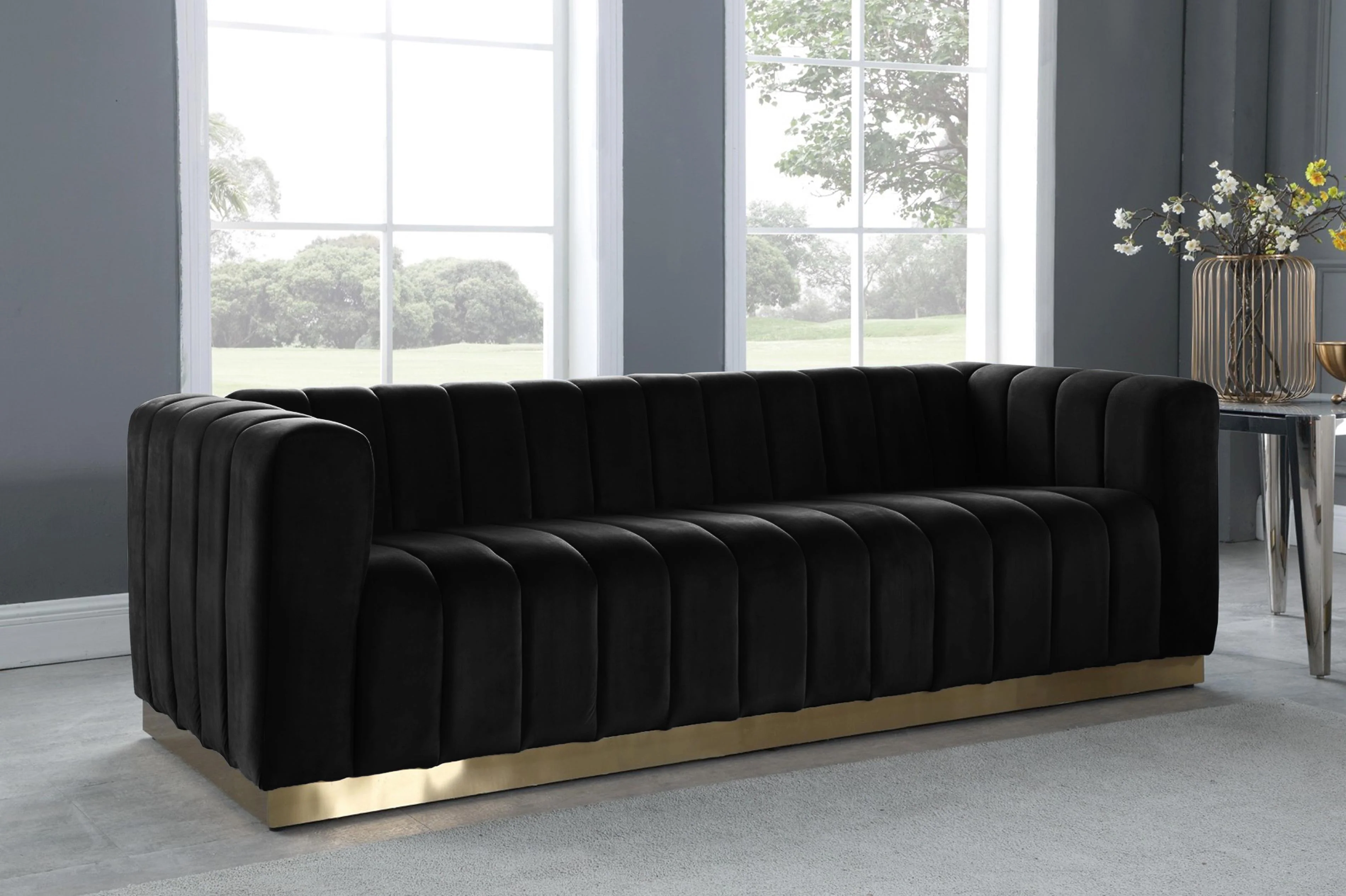 Marlon Black Velvet Sofa - Image 2