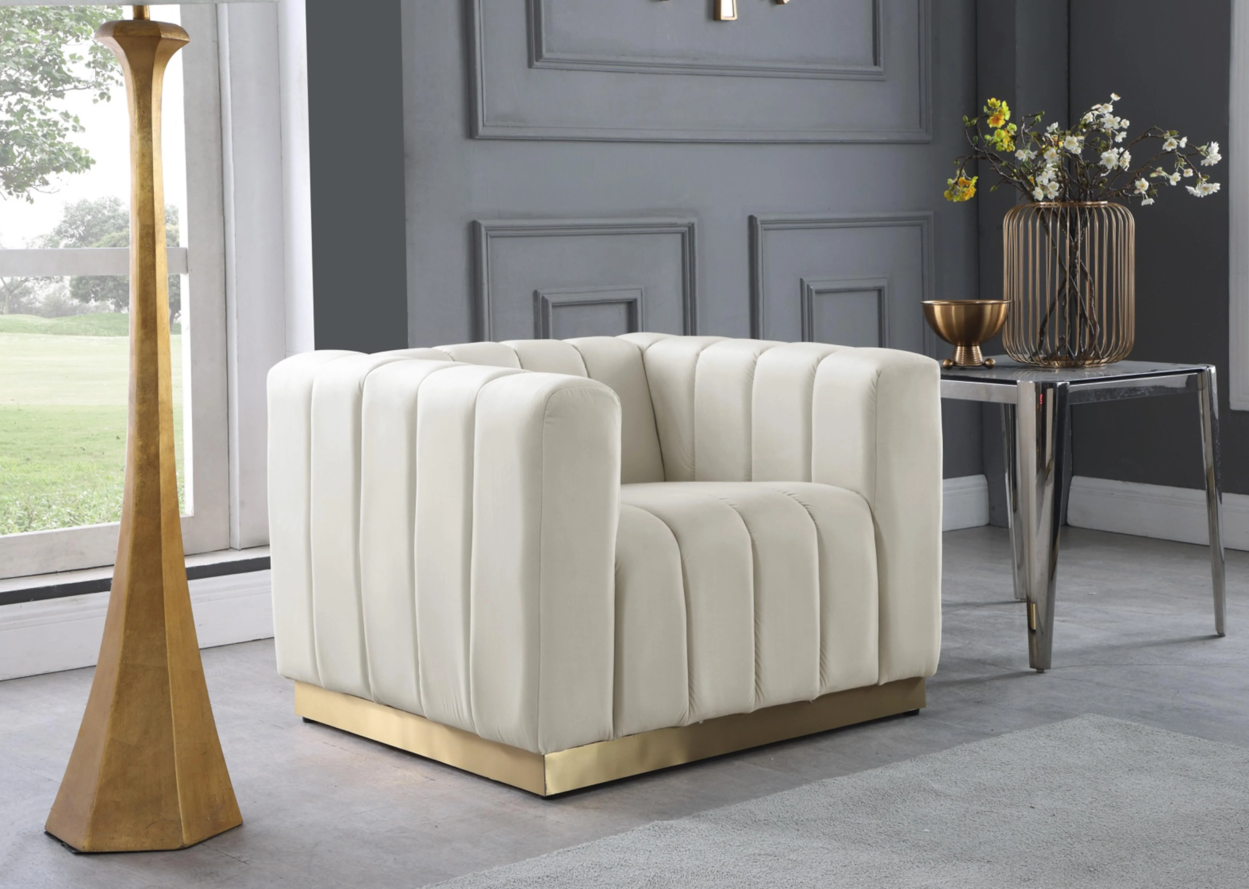 Marlon Cream Velvet Chair - Image 2