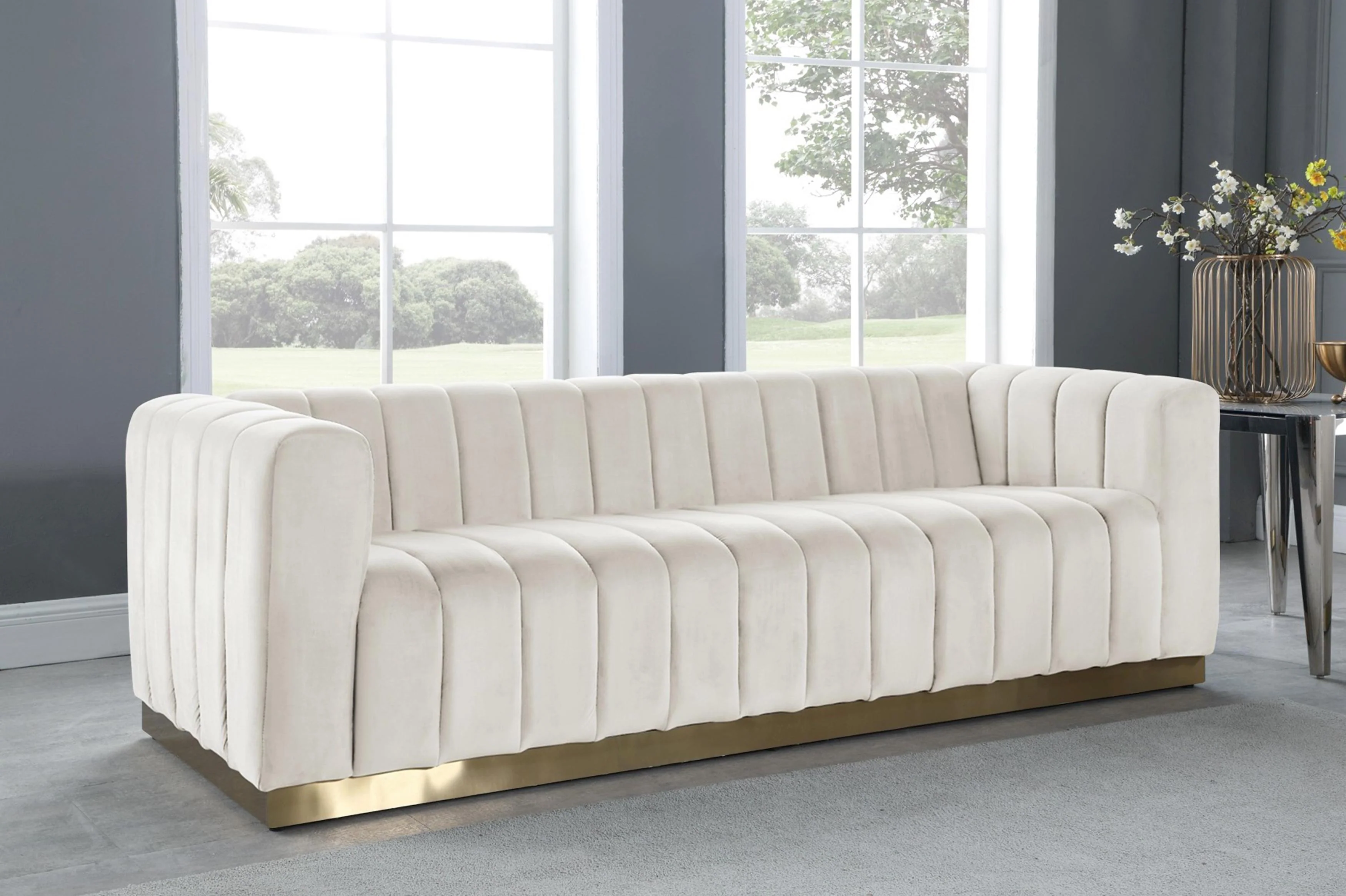 Marlon Cream Velvet Sofa - Image 2
