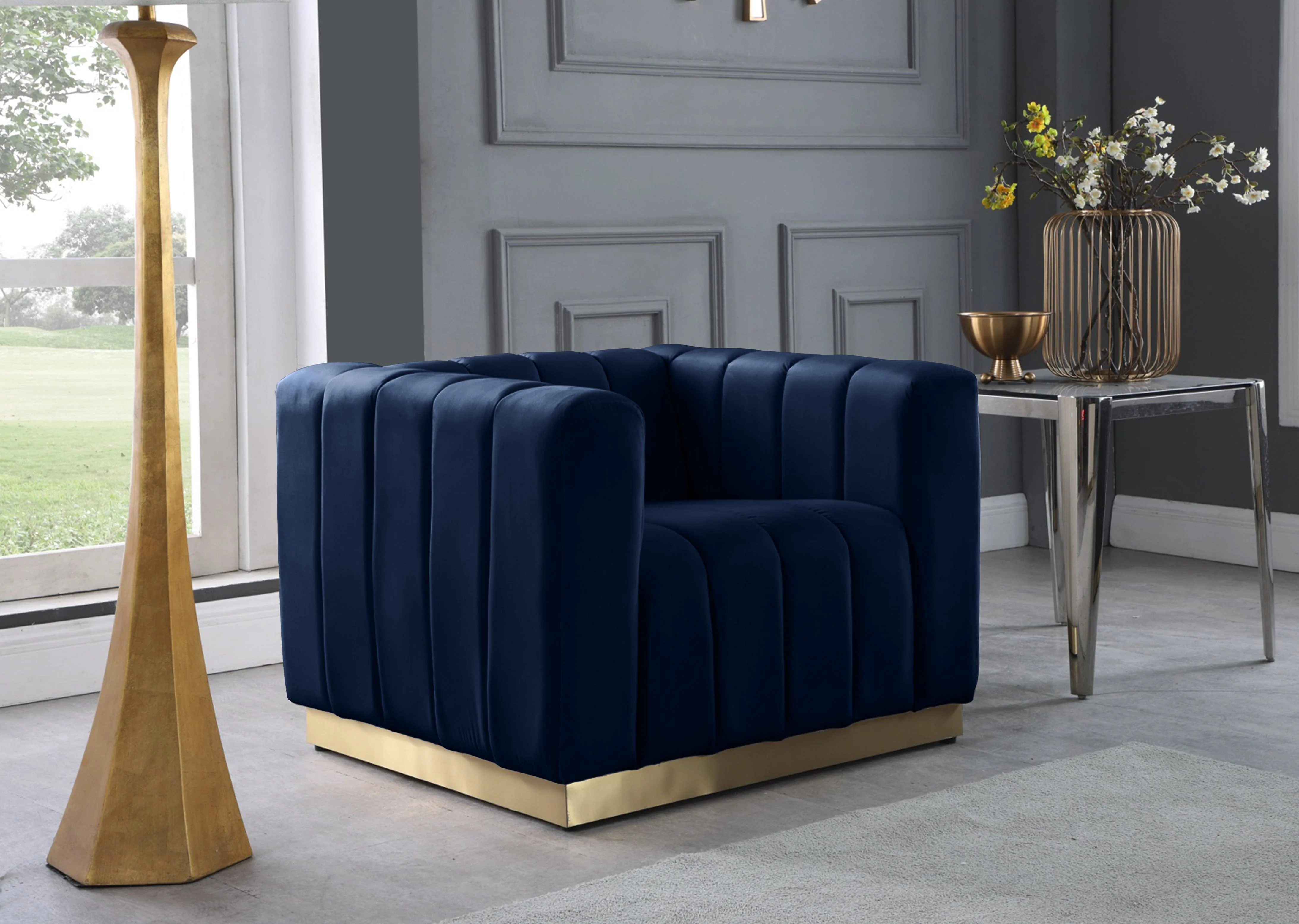 Marlon Navy Velvet Chair - Image 2