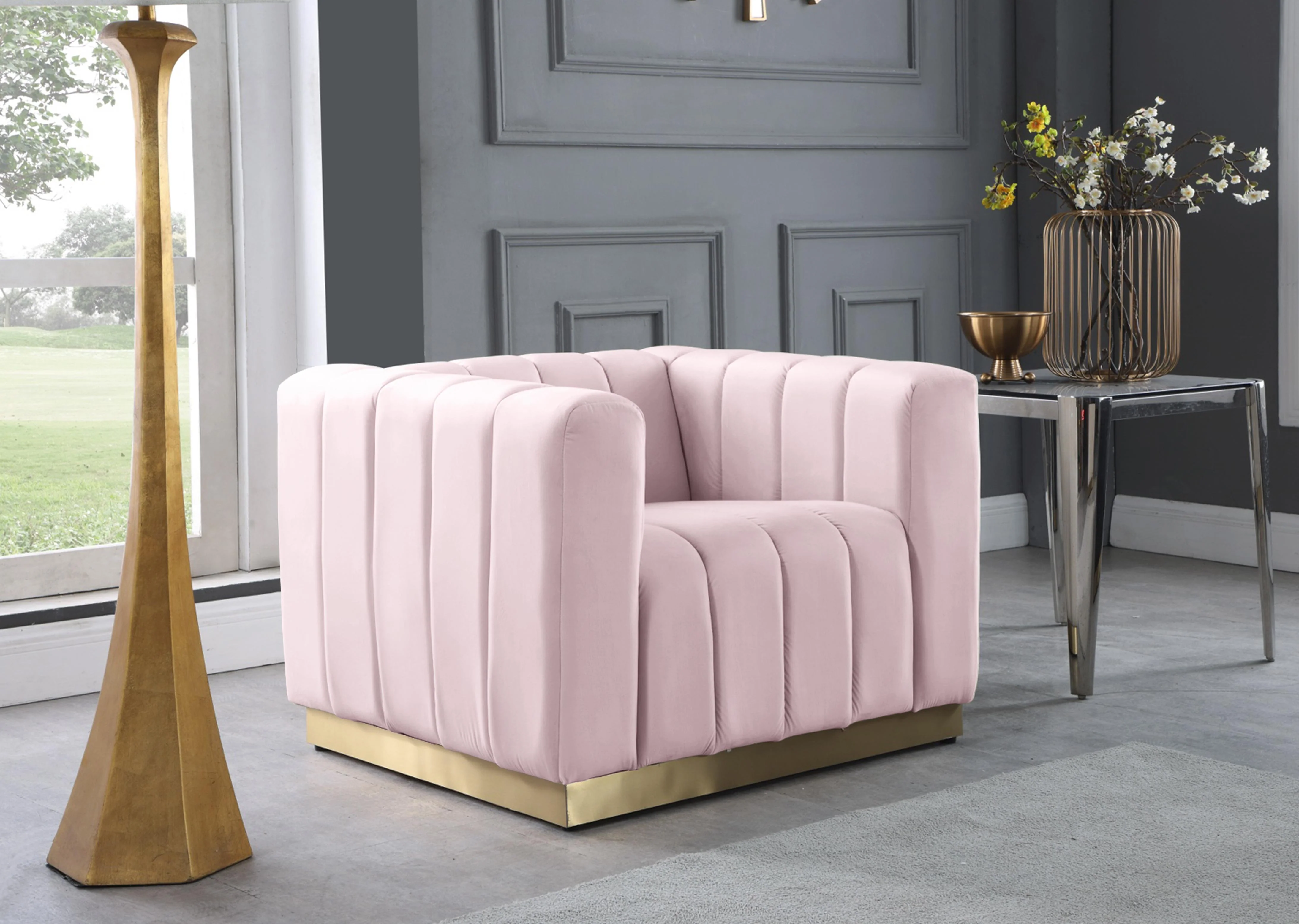 Marlon Pink Velvet Chair - Image 2