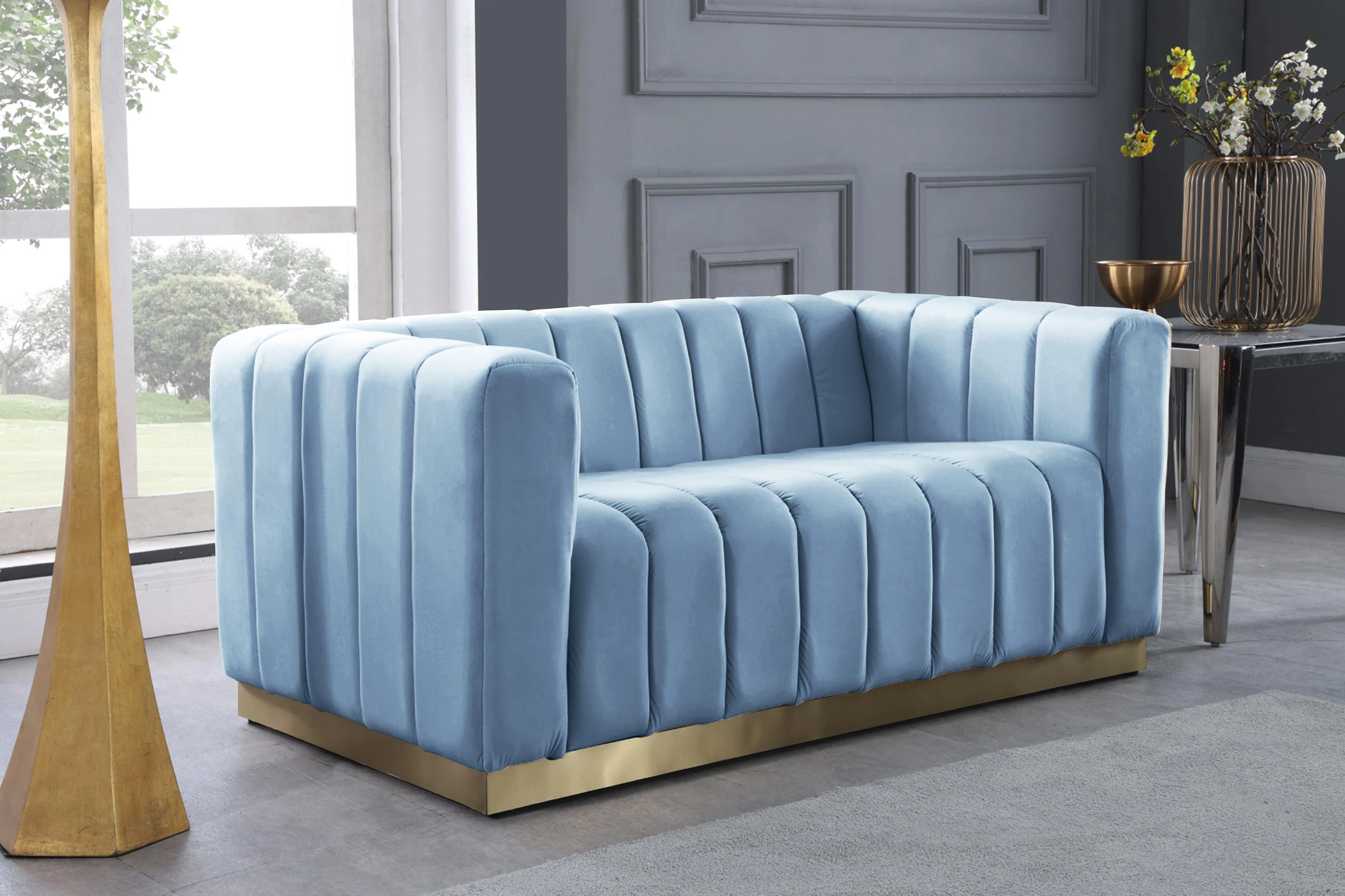 Marlon Sky Blue Velvet Loveseat - Image 2