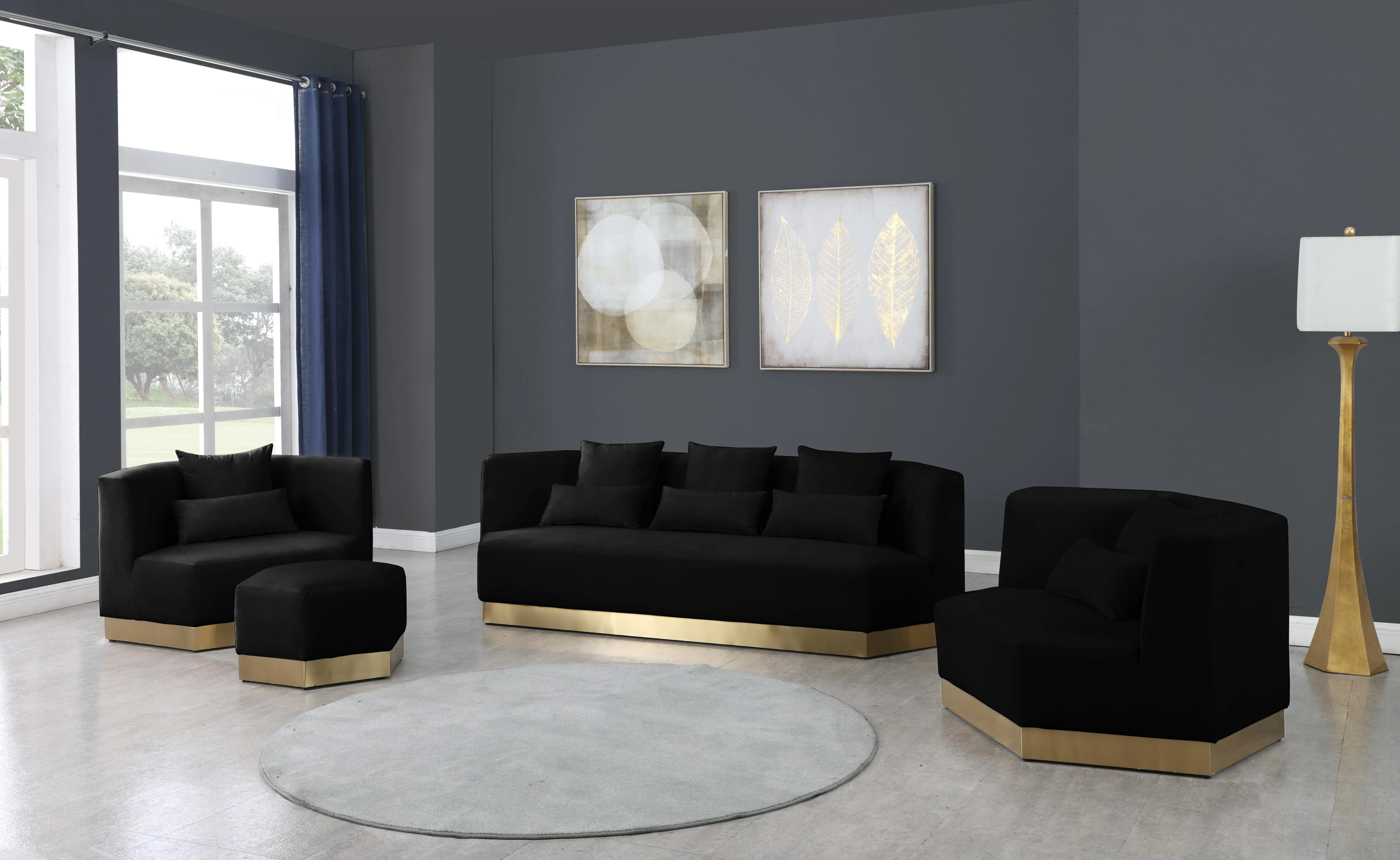 Marquis Black Velvet Ottoman - Image 5