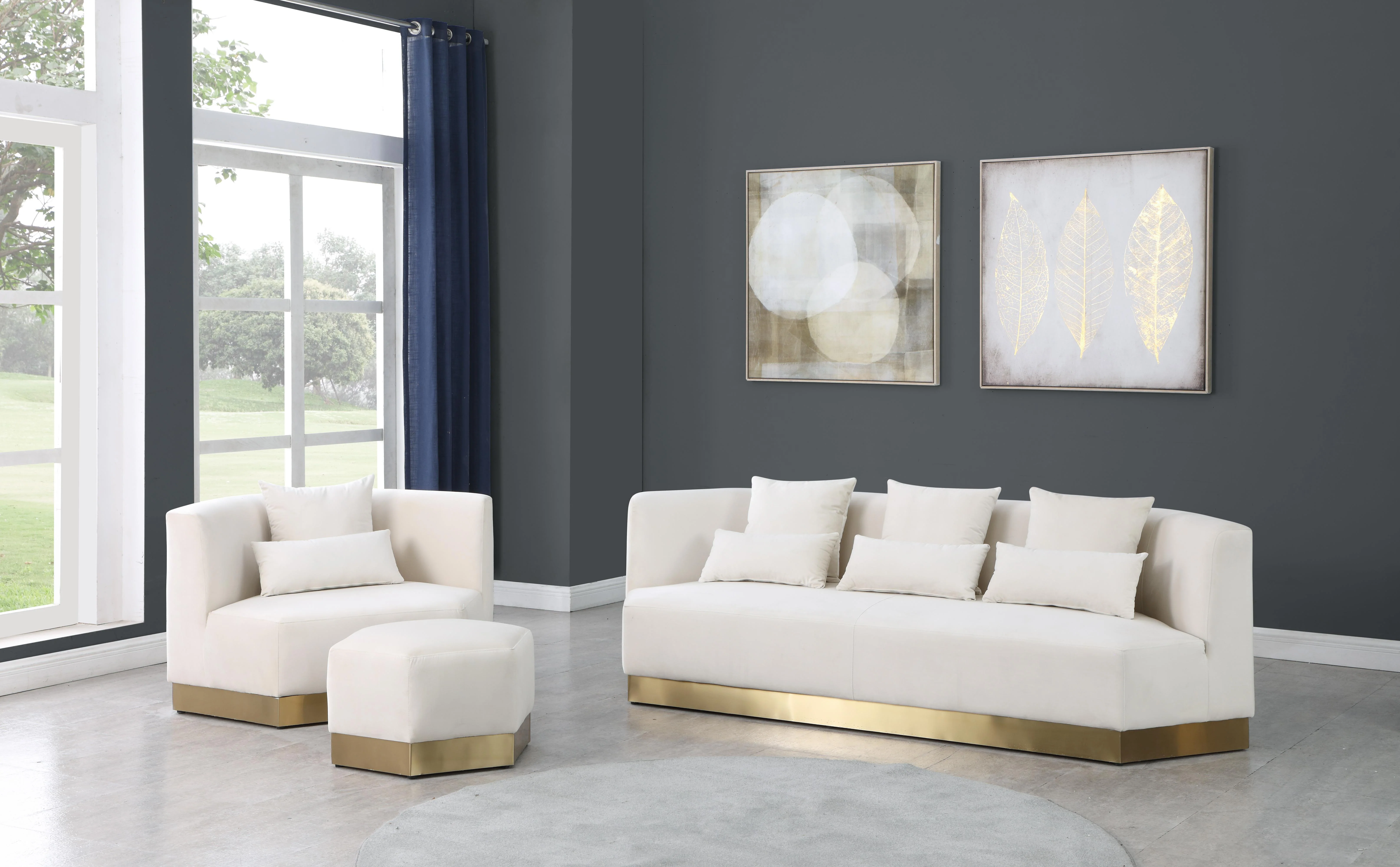 Marquis Cream Velvet Ottoman - Image 4