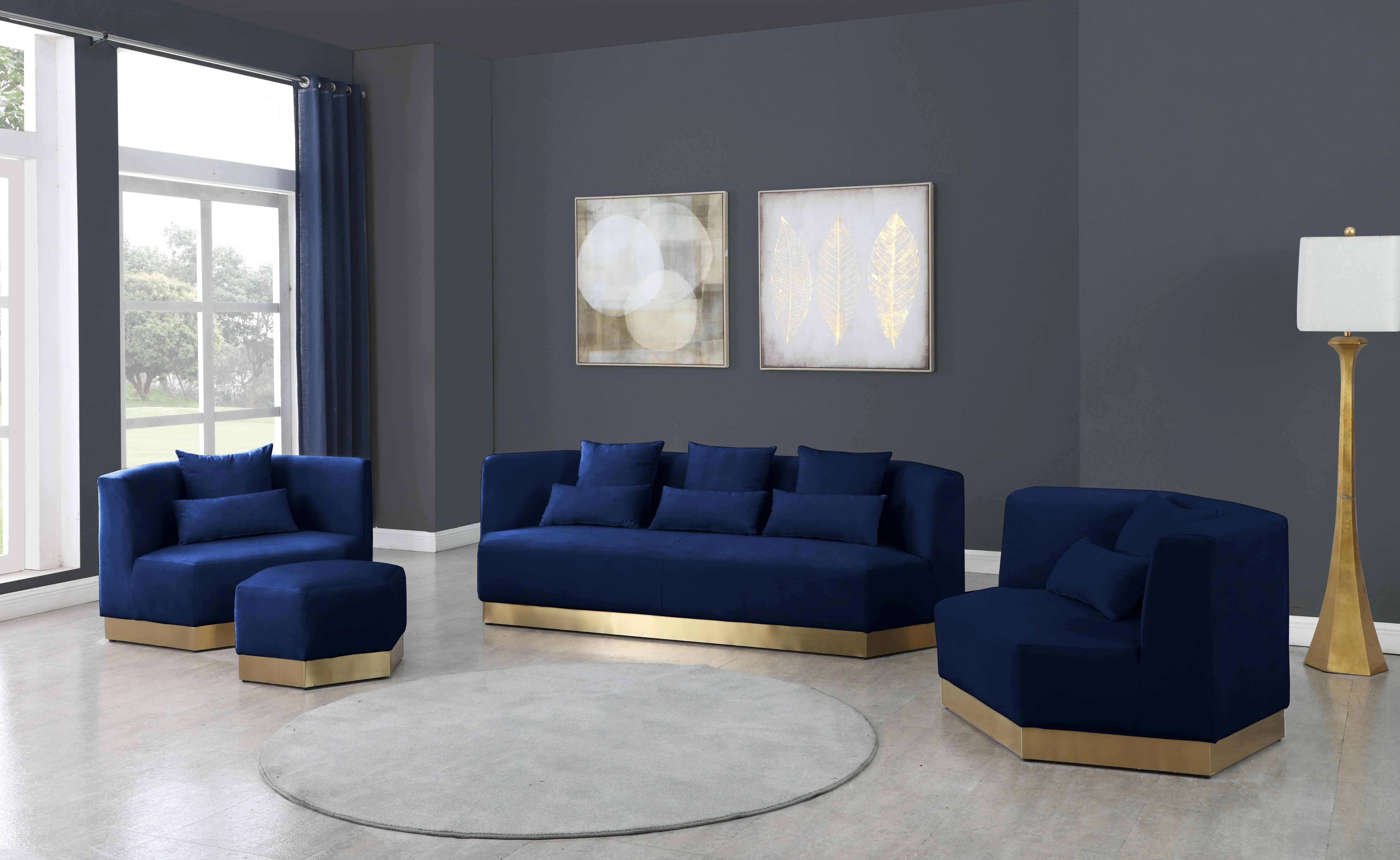 Marquis Navy Velvet Ottoman - Image 5
