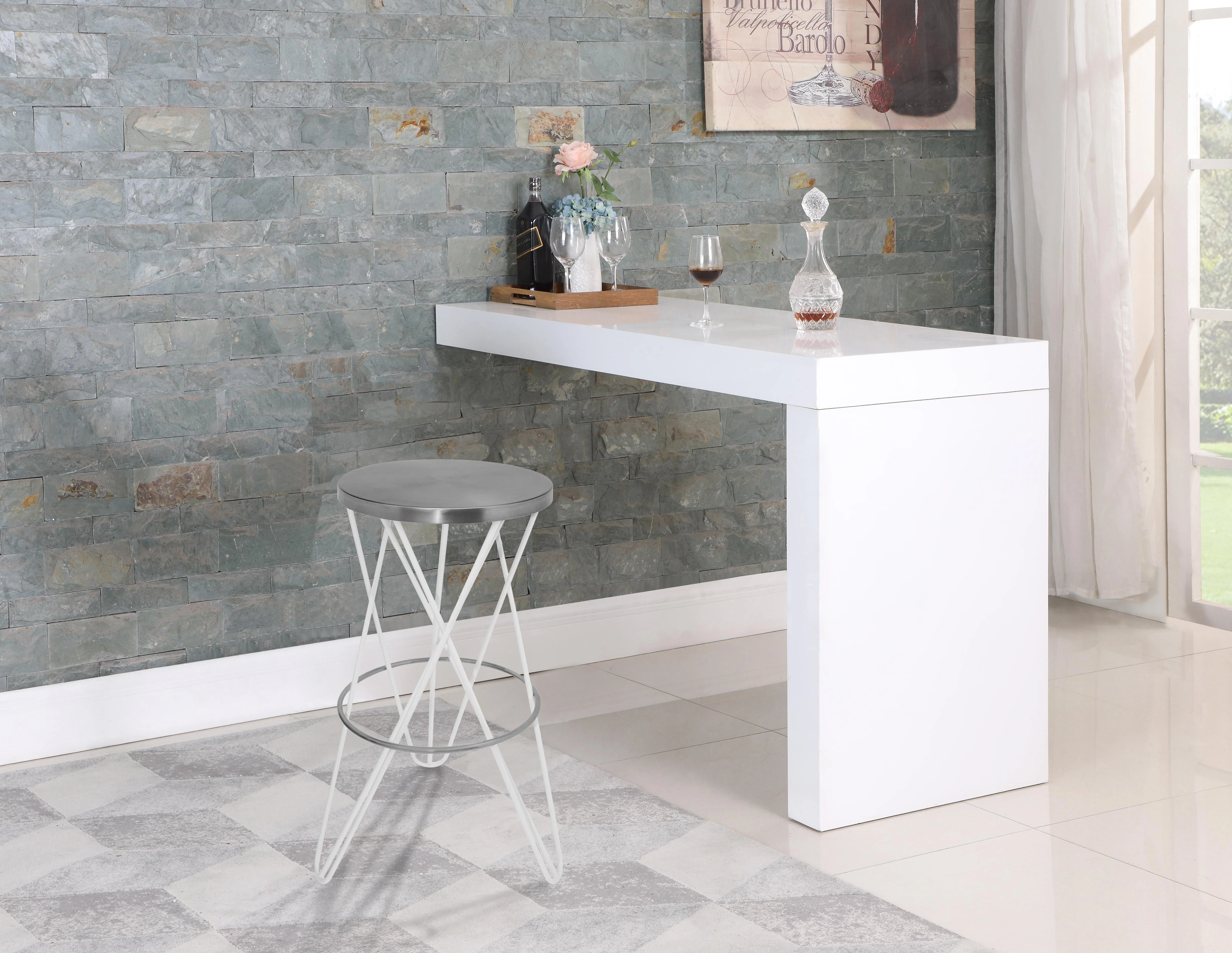 Mercury White / Silver Bar Stool - Image 2