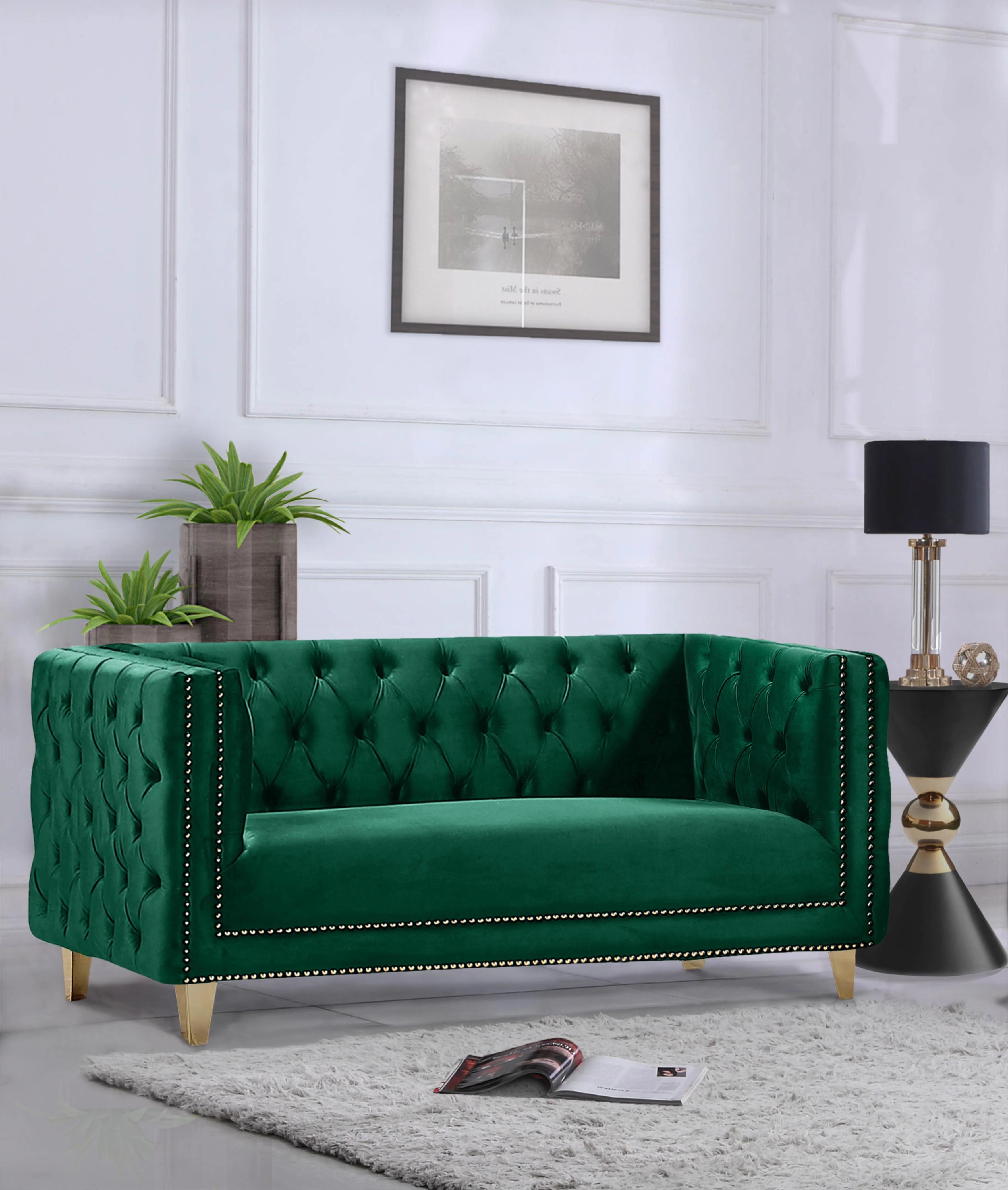 Michelle Green Velvet Loveseat - Image 2