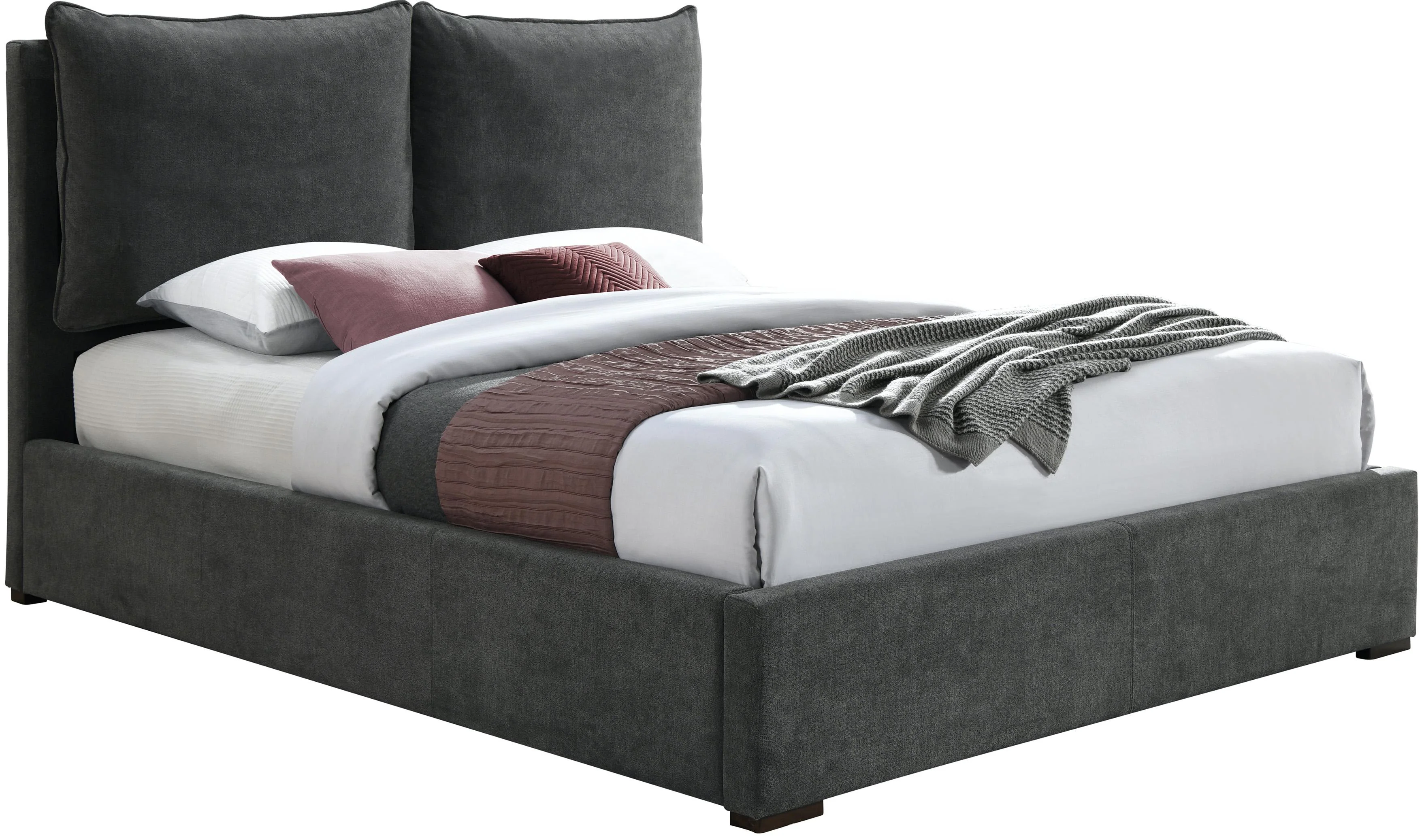 Misha Pepper Black Polyester Fabric Queen Bed (3 Boxes)