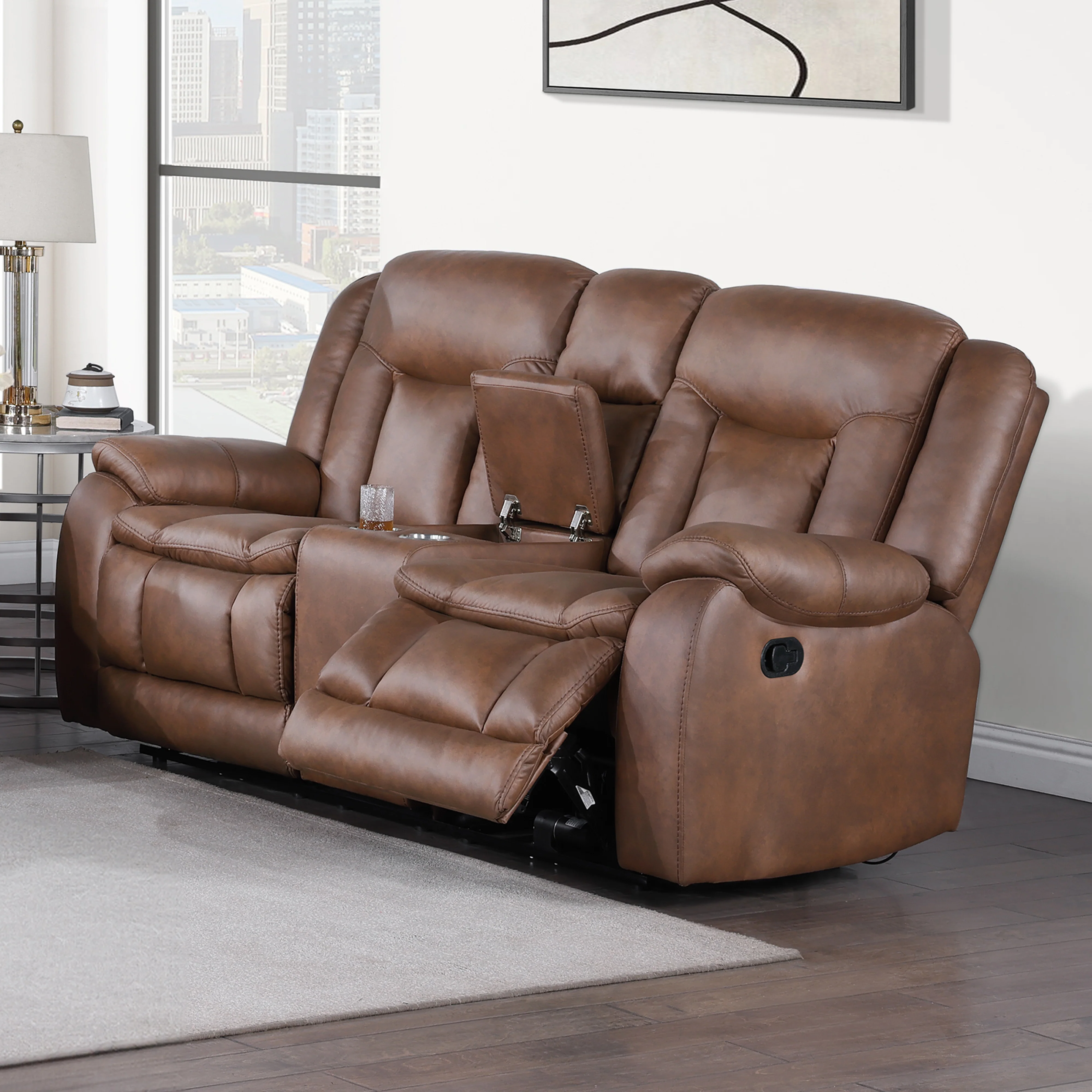 Morello Console Loveseat W/ Dual Recliners-Brown - Image 8