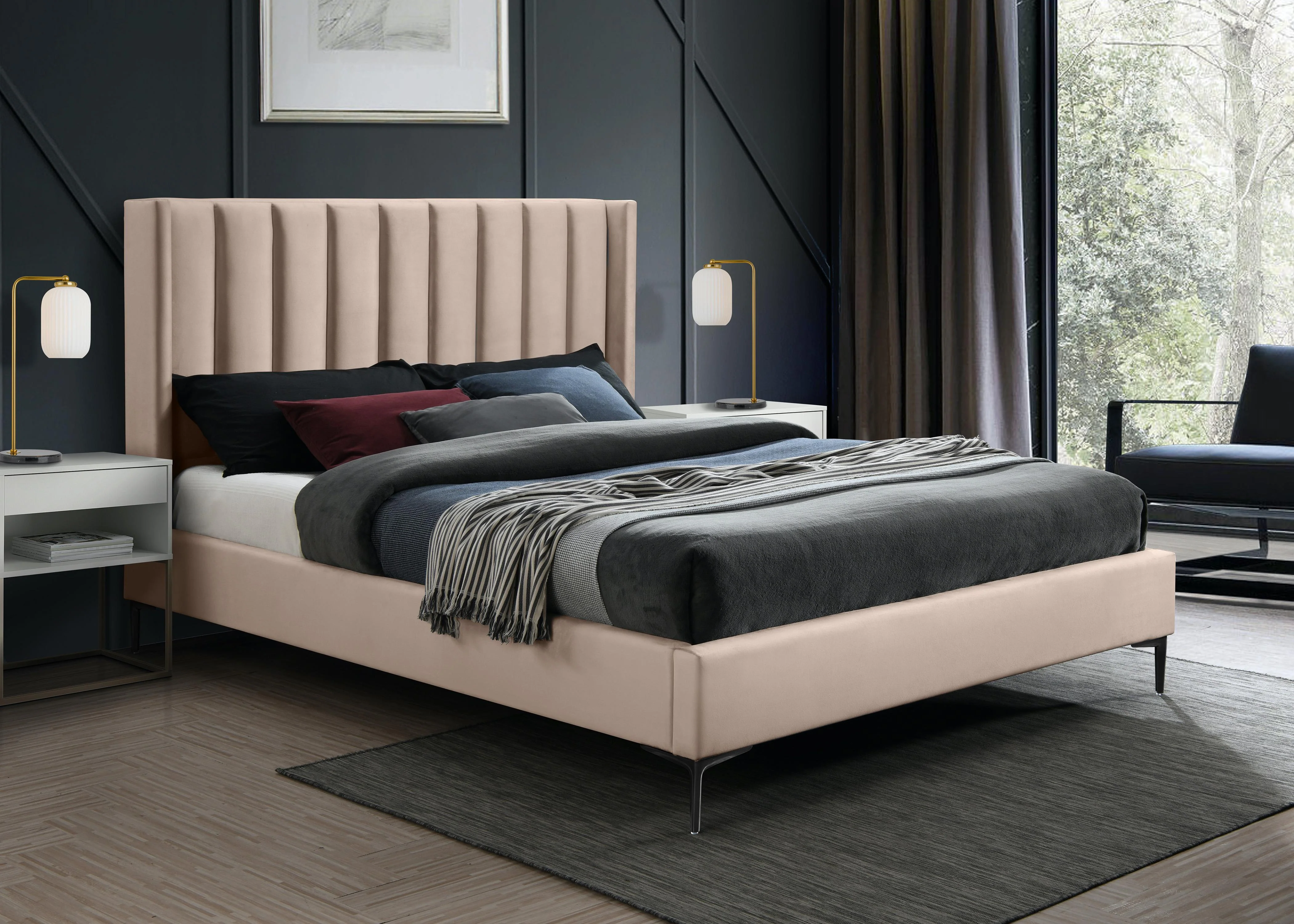 Nadia Pink Velvet Full Bed - Image 2