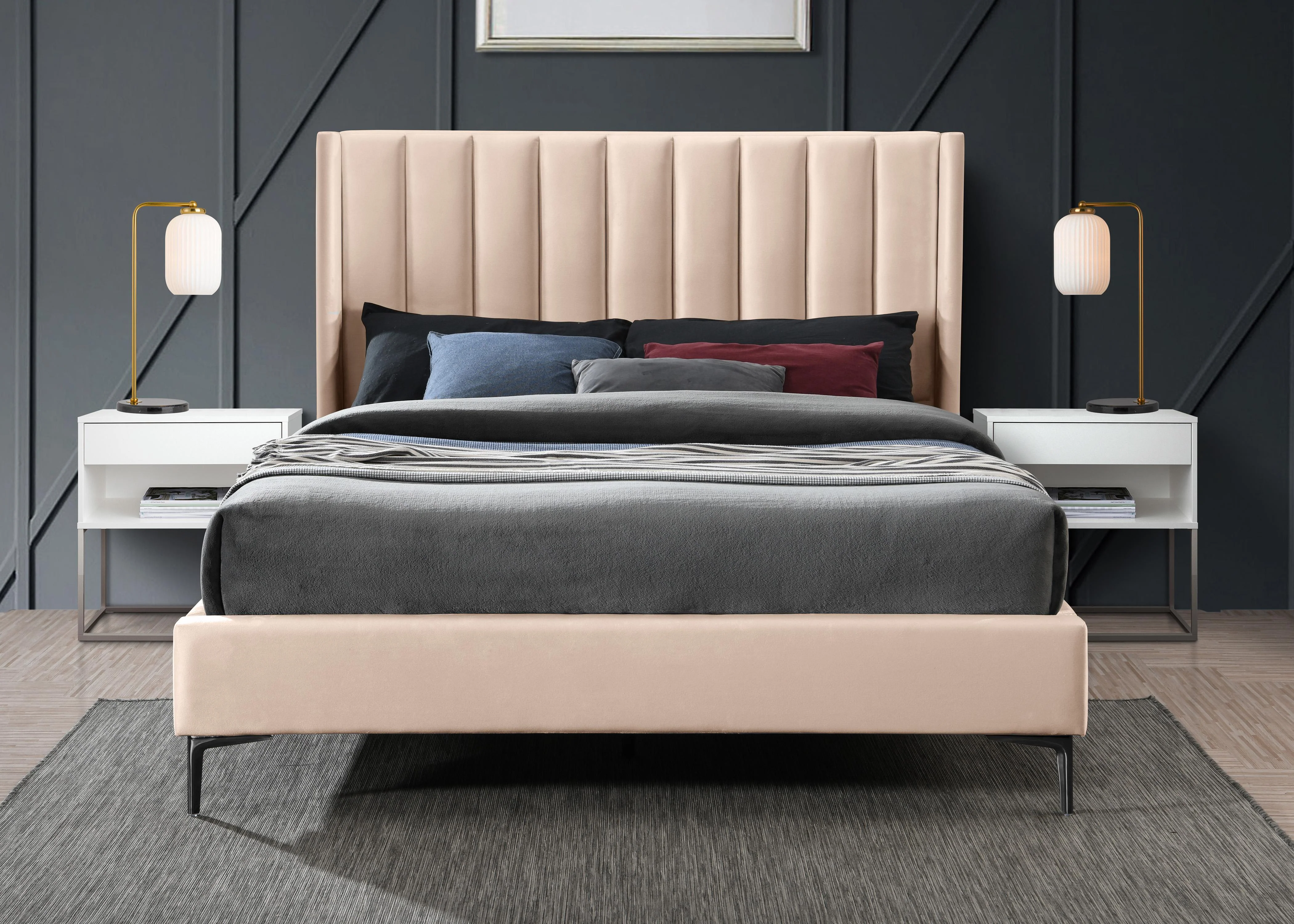 Nadia Pink Velvet Full Bed - Image 4