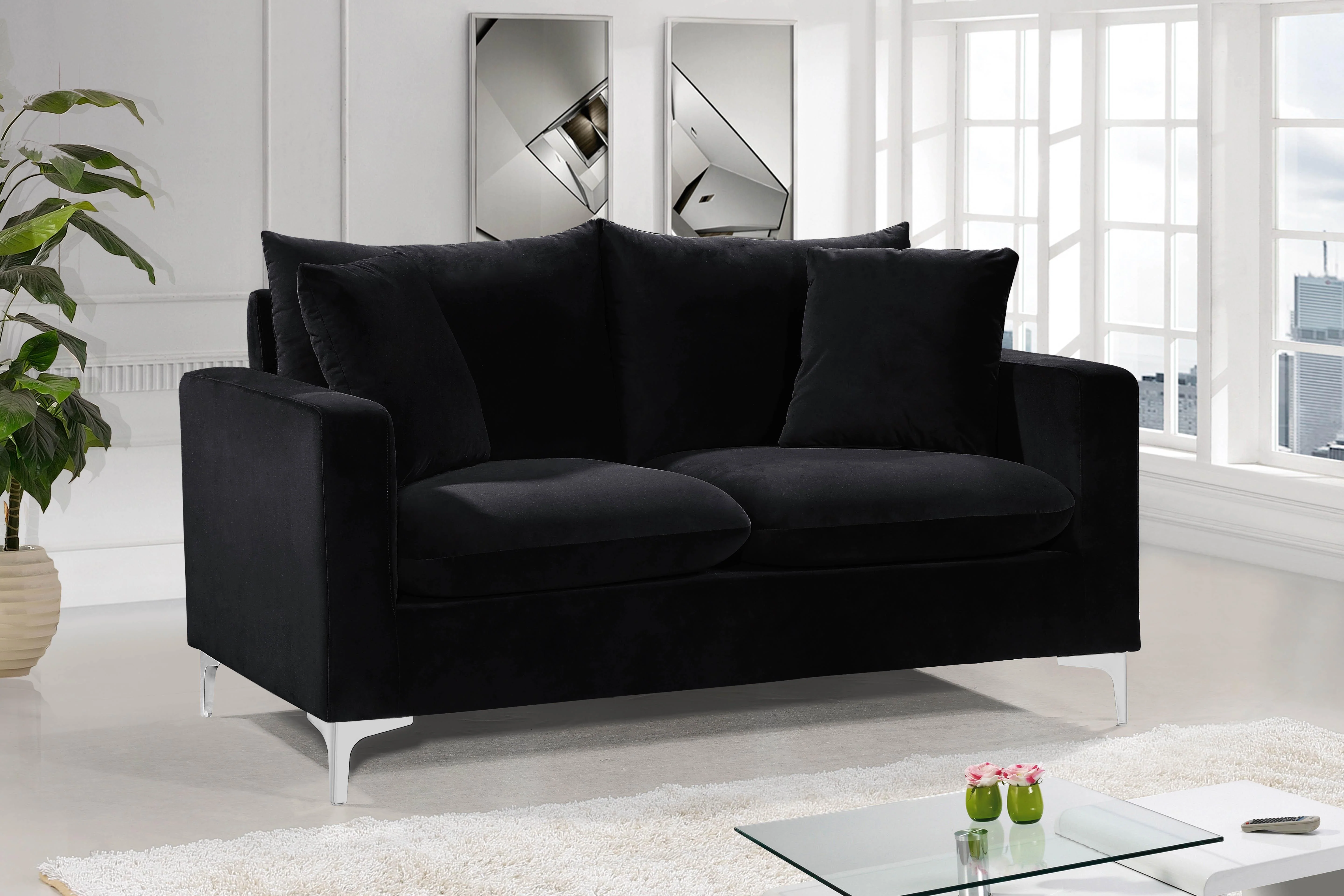 Naomi Black Velvet Loveseat - Image 4