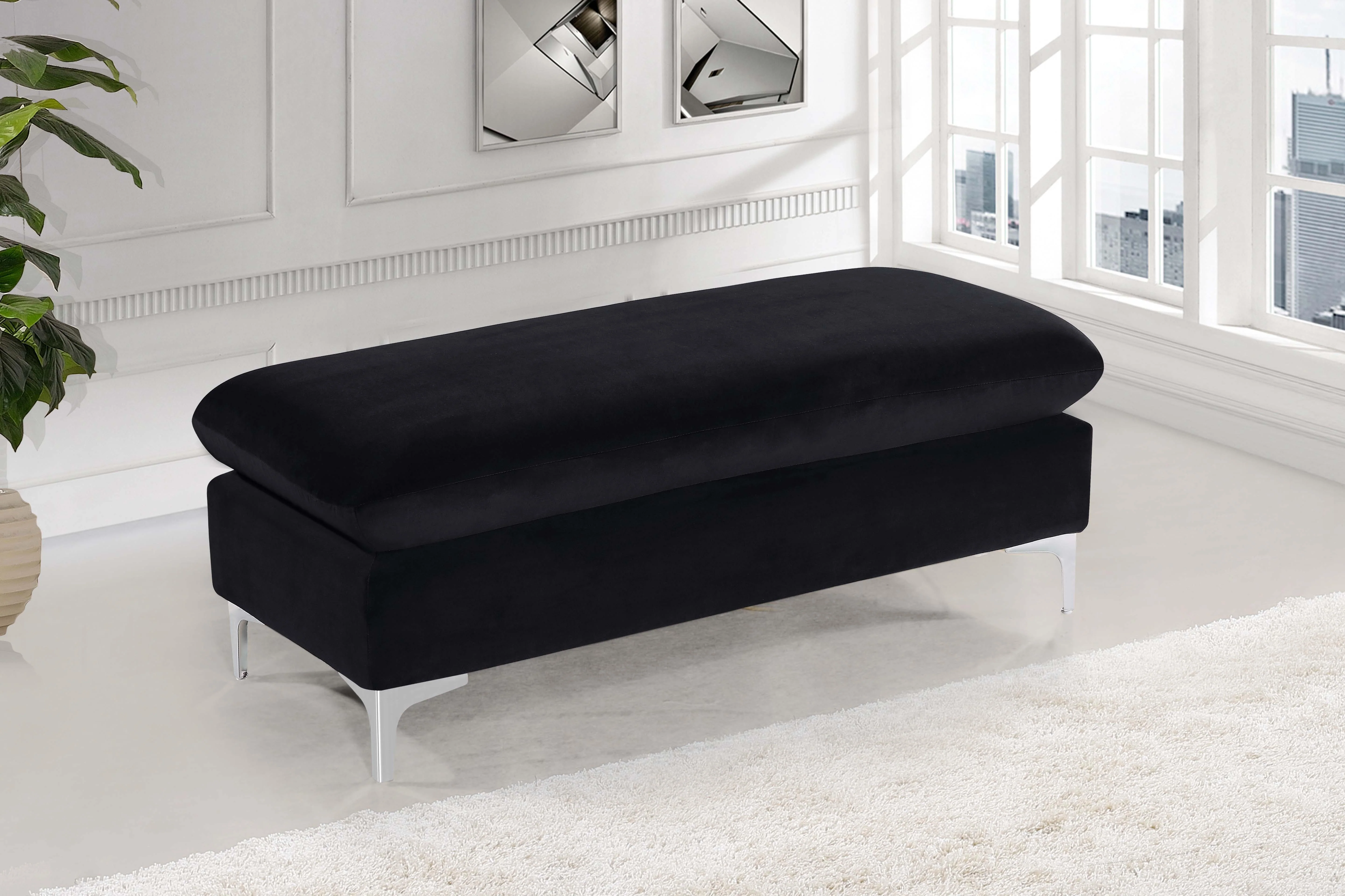 Naomi Black Velvet Ottoman - Image 2