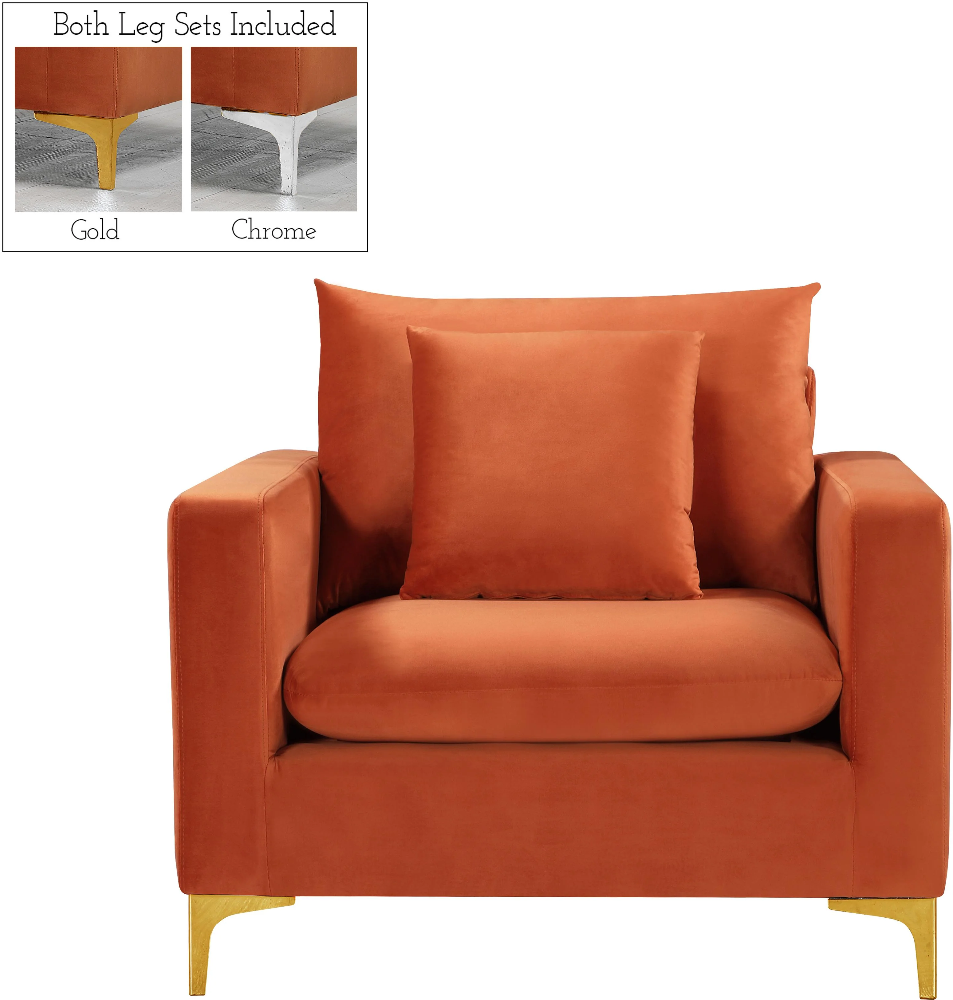 Naomi Cognac Velvet Chair - Image 3