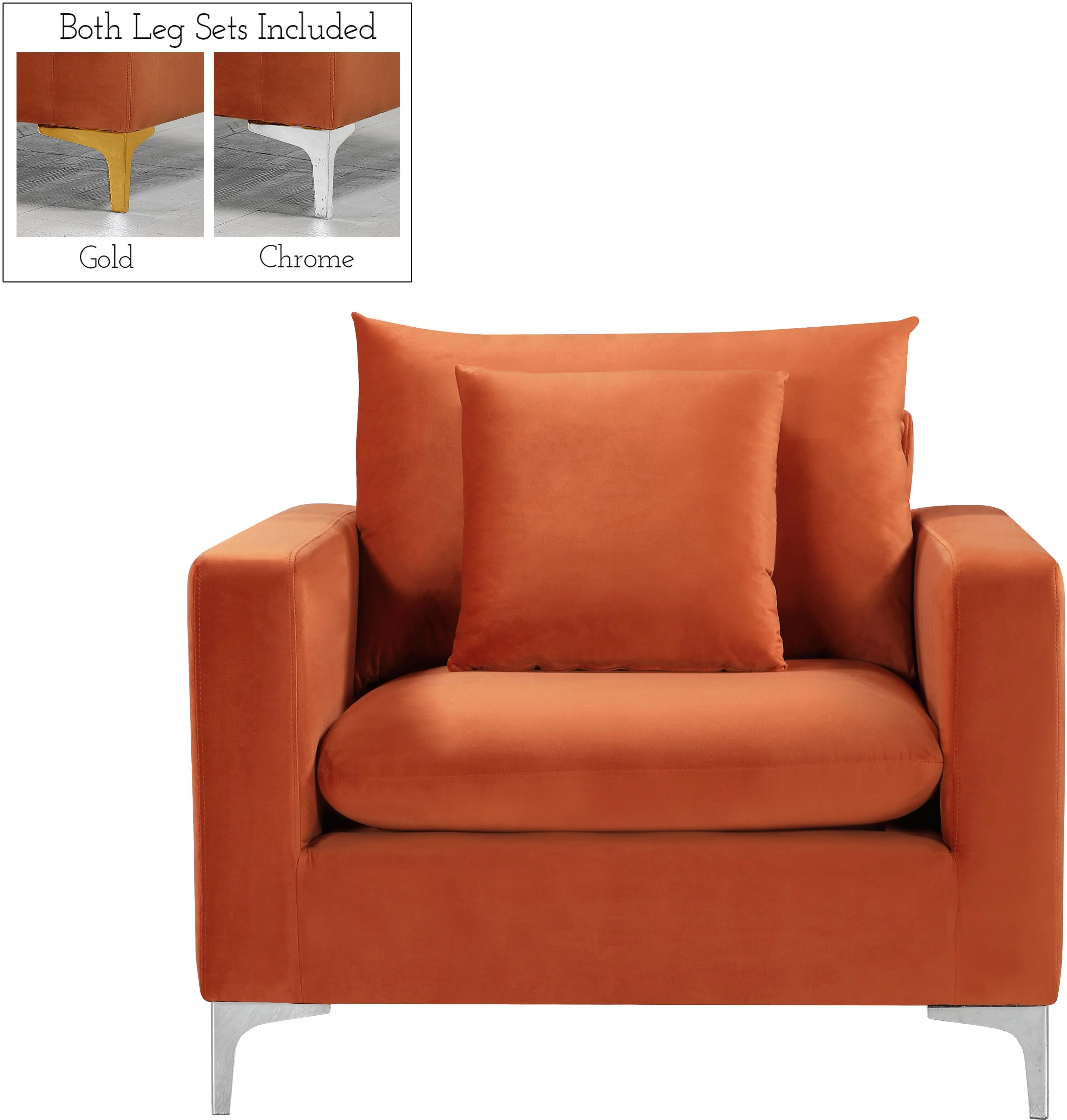 Naomi Cognac Velvet Chair - Image 4
