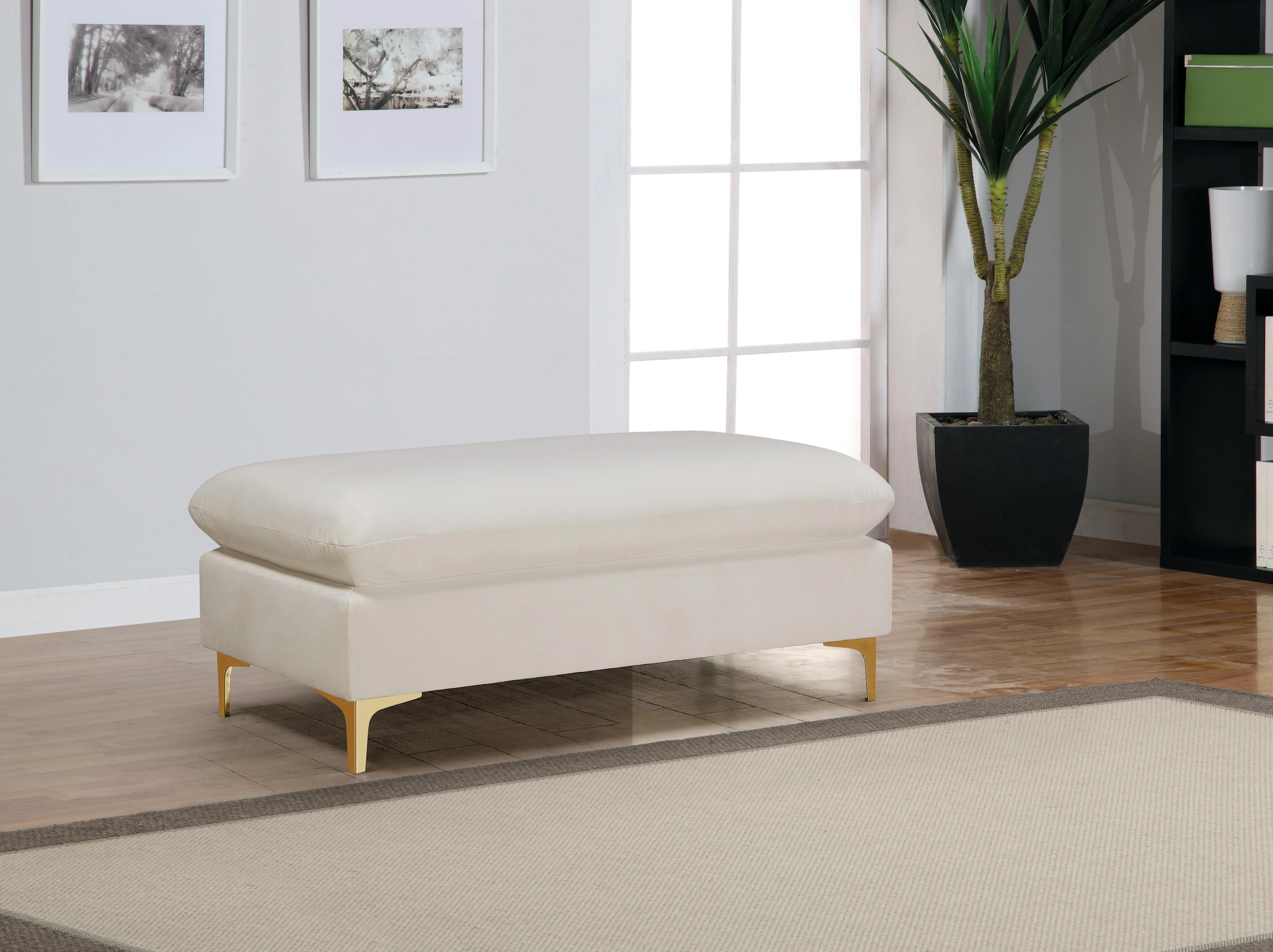 Naomi Cream Velvet Ottoman - Image 3