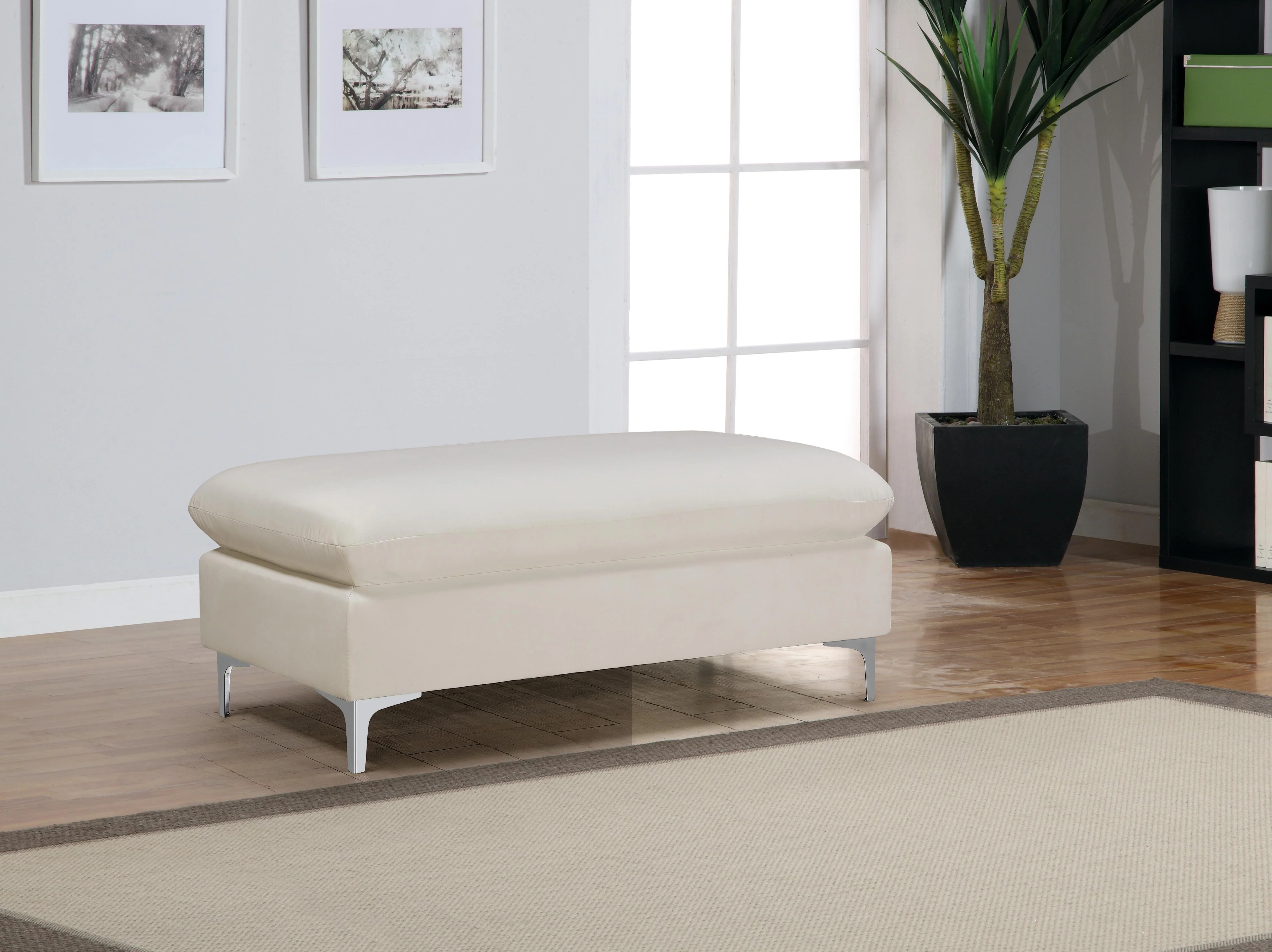 Naomi Cream Velvet Ottoman - Image 4