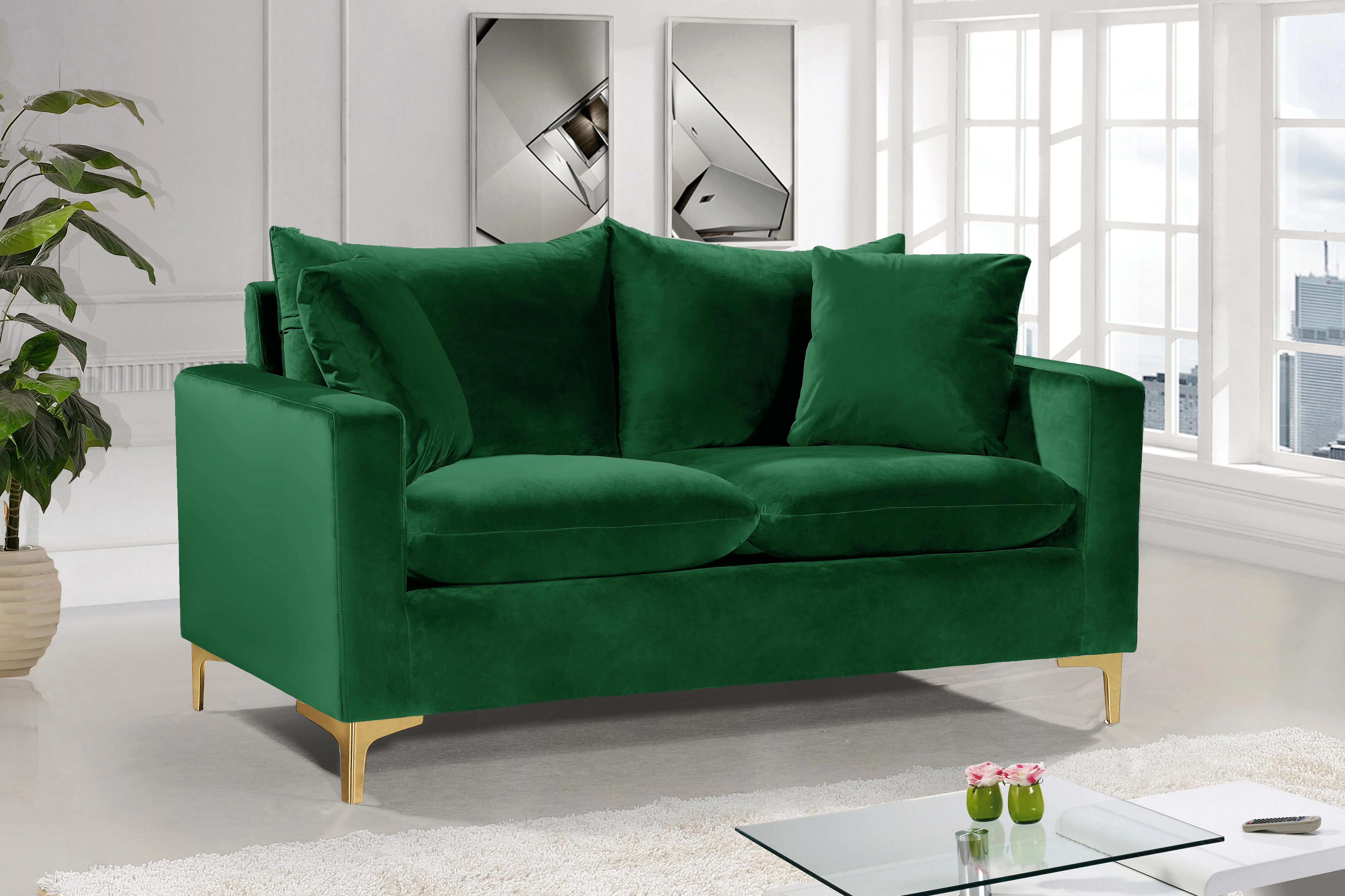 Naomi Green Velvet Loveseat - Image 3