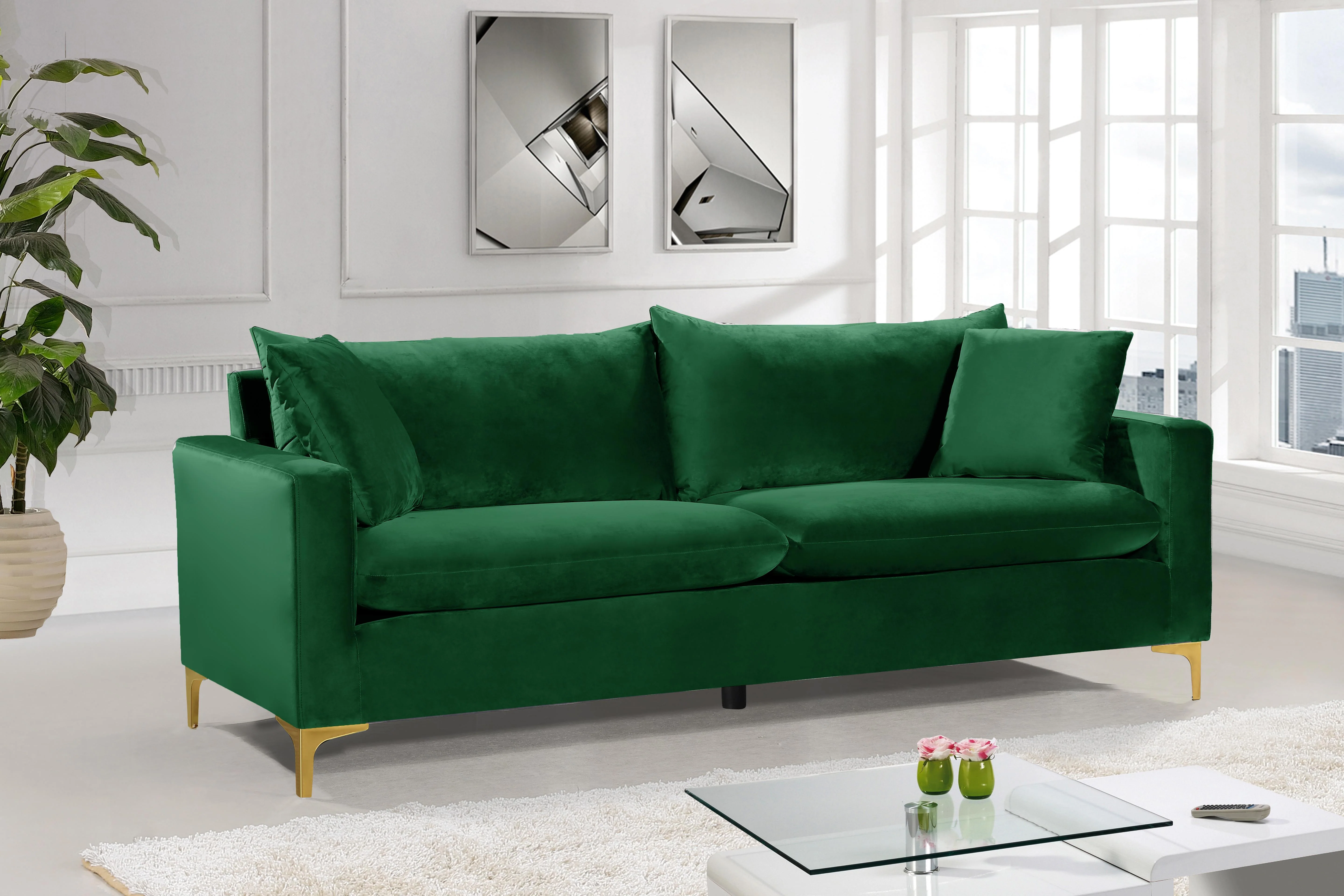 Naomi Green Velvet Sofa - Image 3