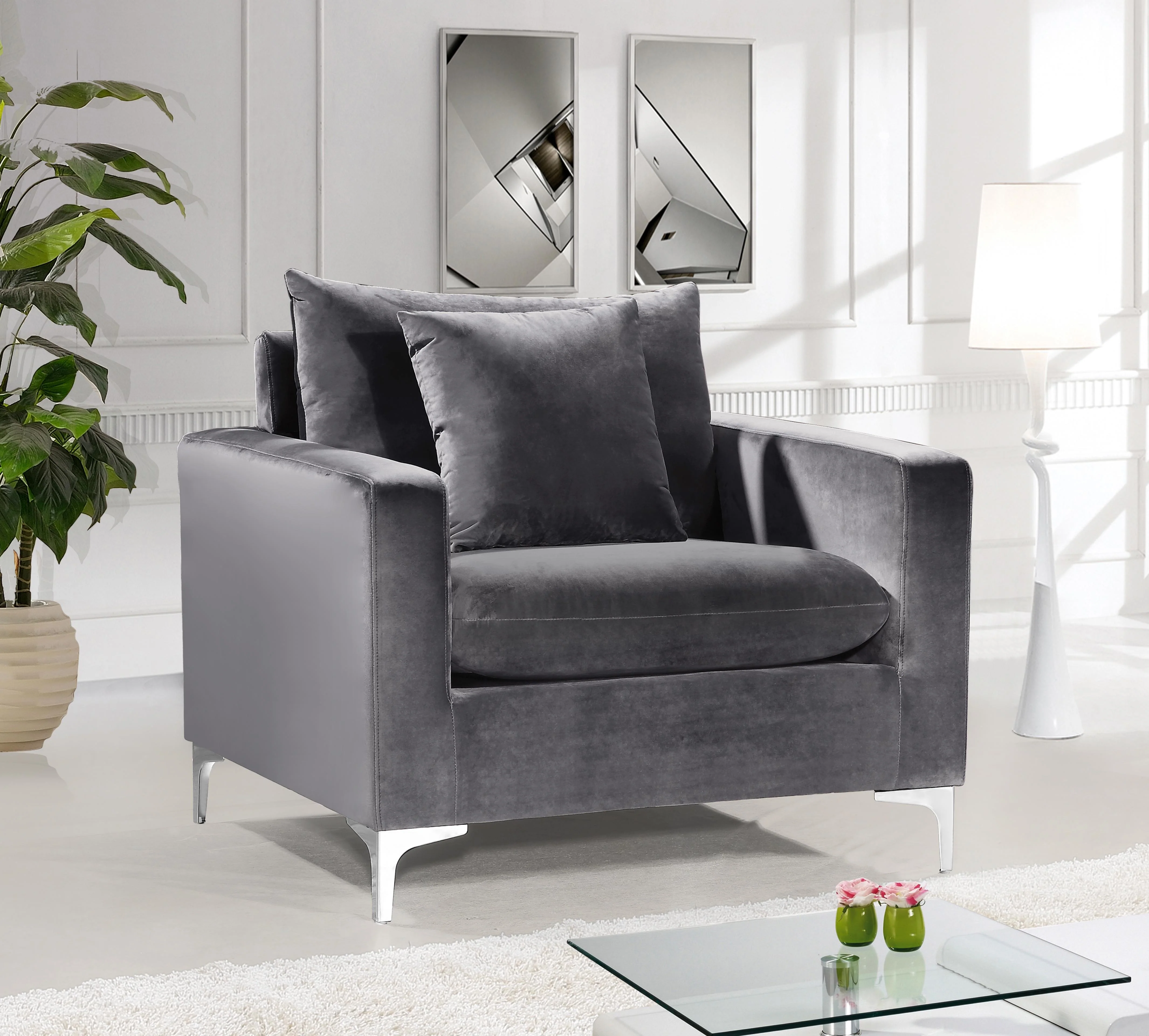 Naomi Grey Velvet Chair - Image 4