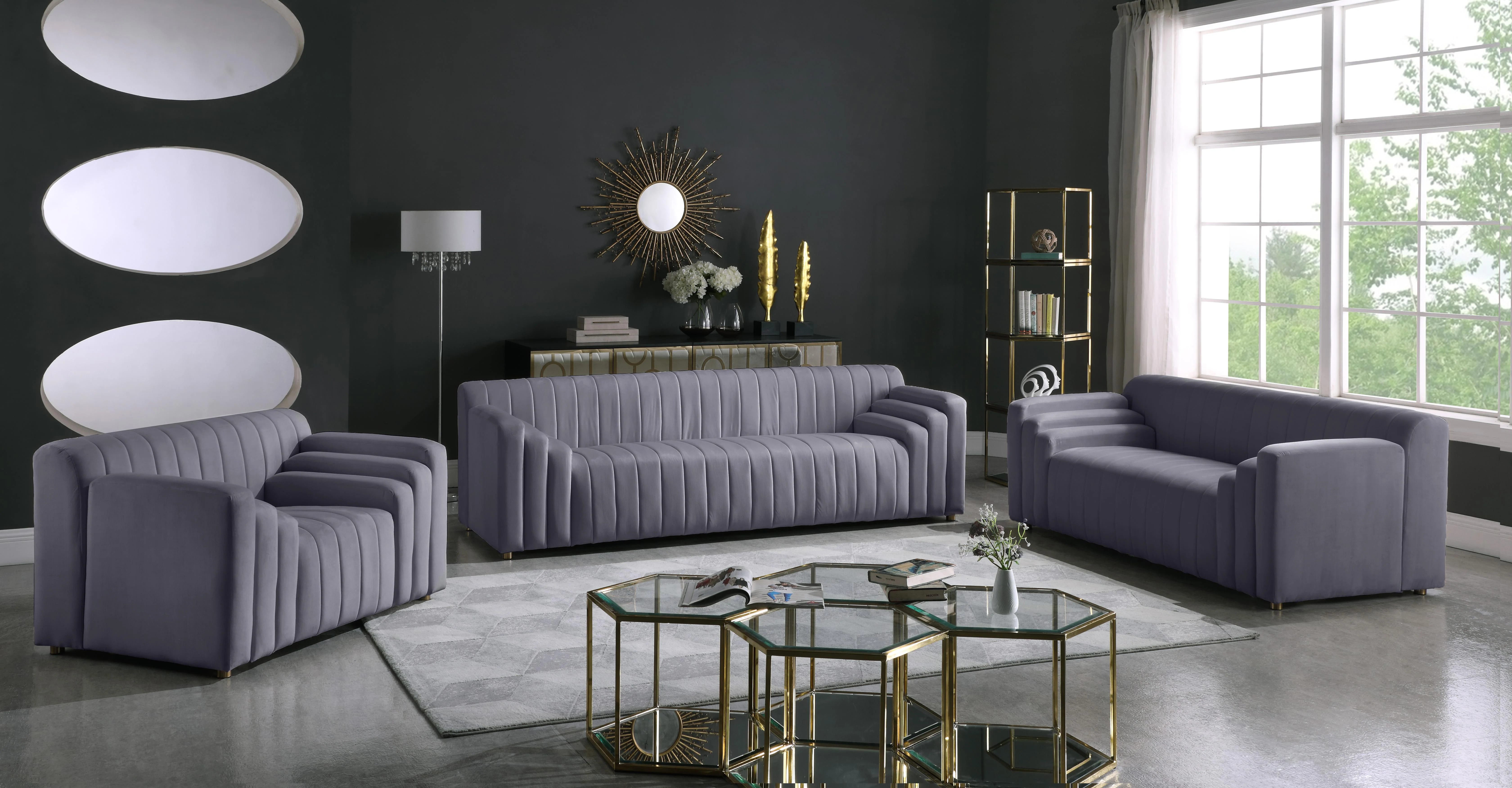 Naya Grey Velvet Chair - Image 6