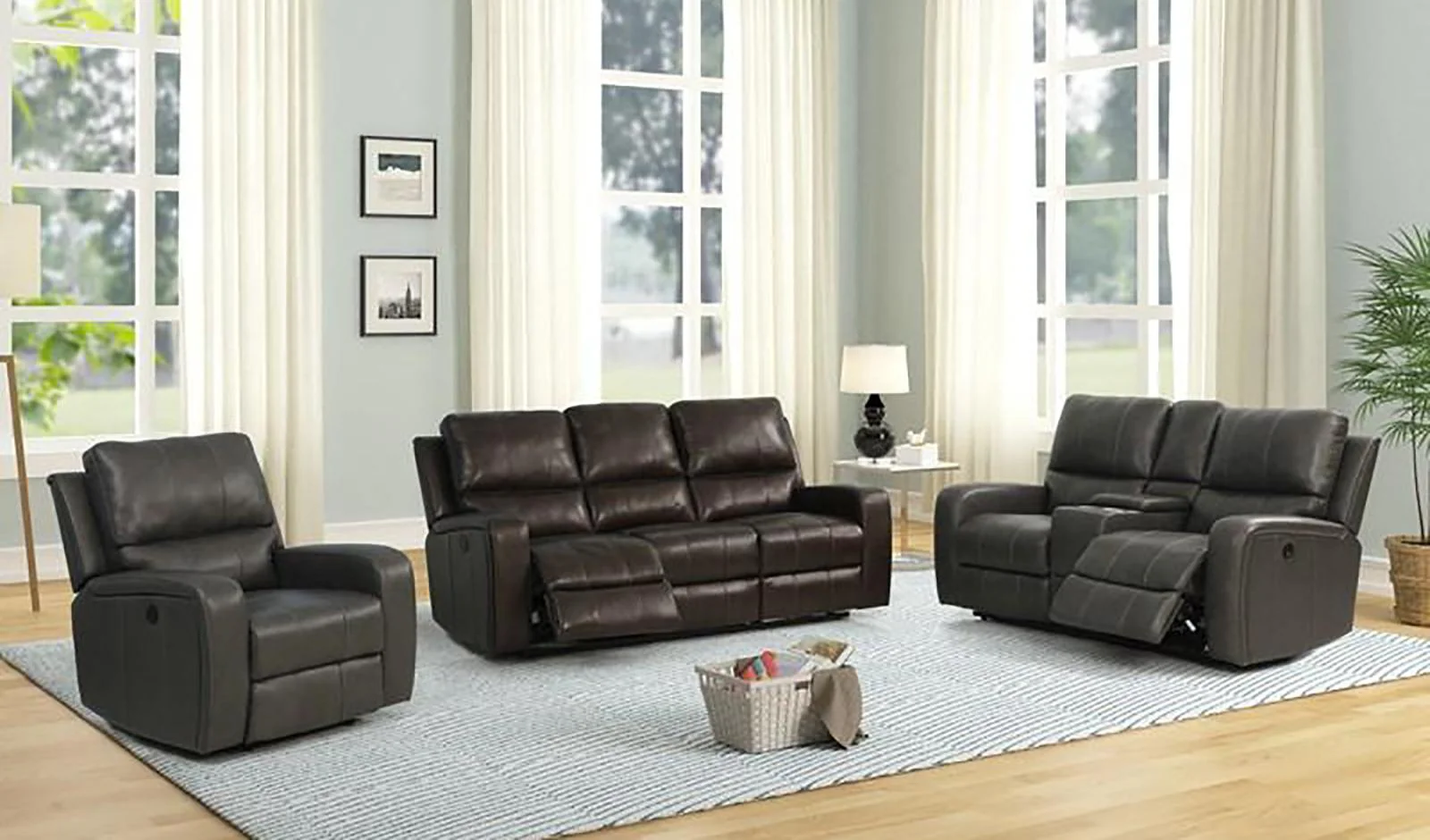 New Classic Furniture Linton Console Loveseat with Power Footrest in Gray - Image 3