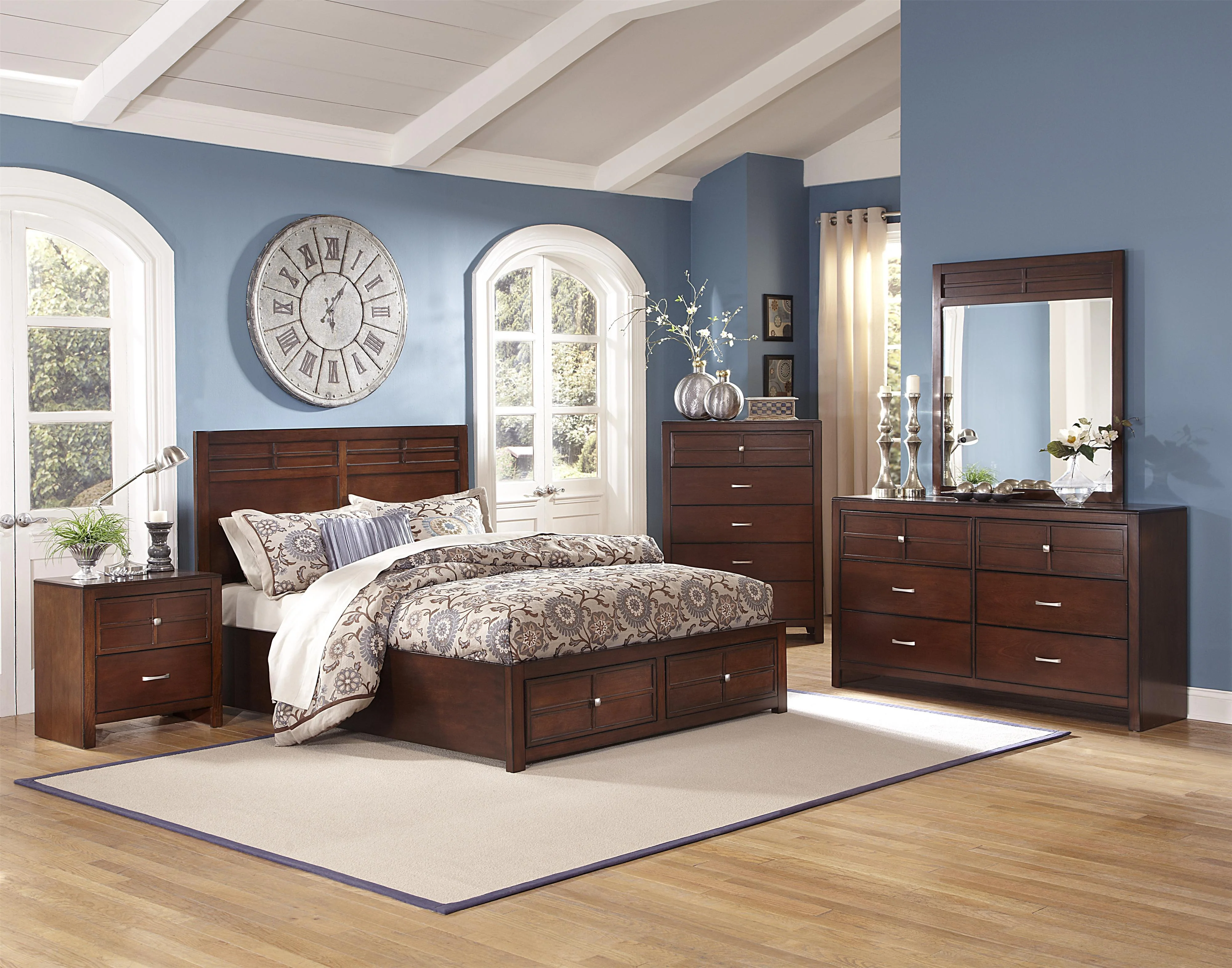 New Classic Kensington Queen Low Profile Bed with Storage Footboard in Burnished Cherry - Image 2