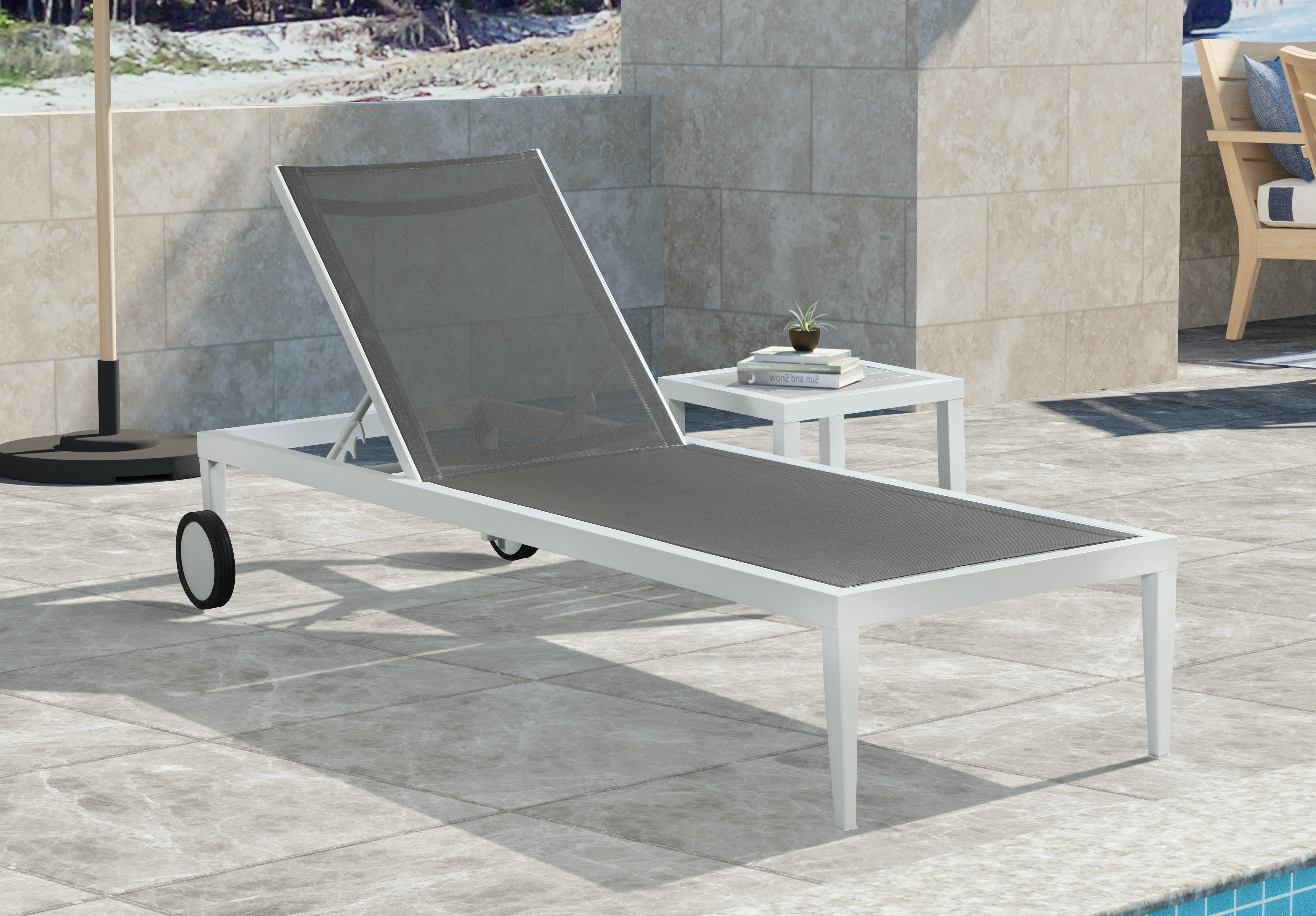 Nizuc Grey Mesh Waterproof Fabric Outdoor Patio Aluminum Mesh Chaise Lounge Chair - Image 2