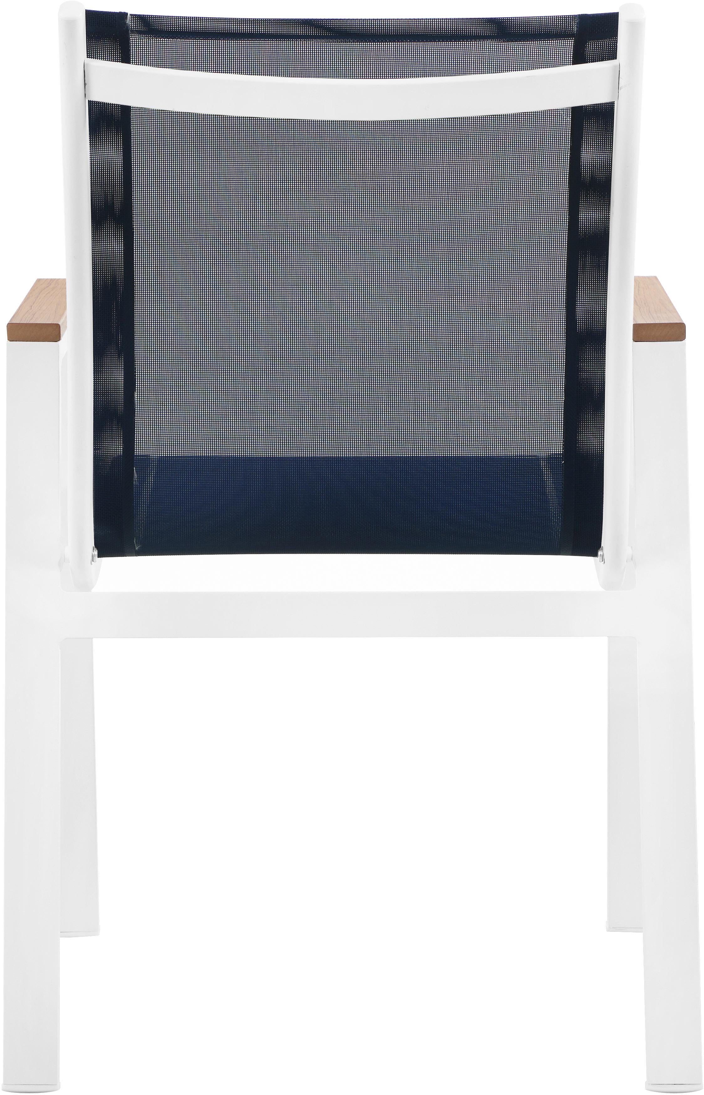 Nizuc Navy Mesh Waterproof Fabric Outdoor Patio Aluminum Mesh Dining Arm Chair - Image 3
