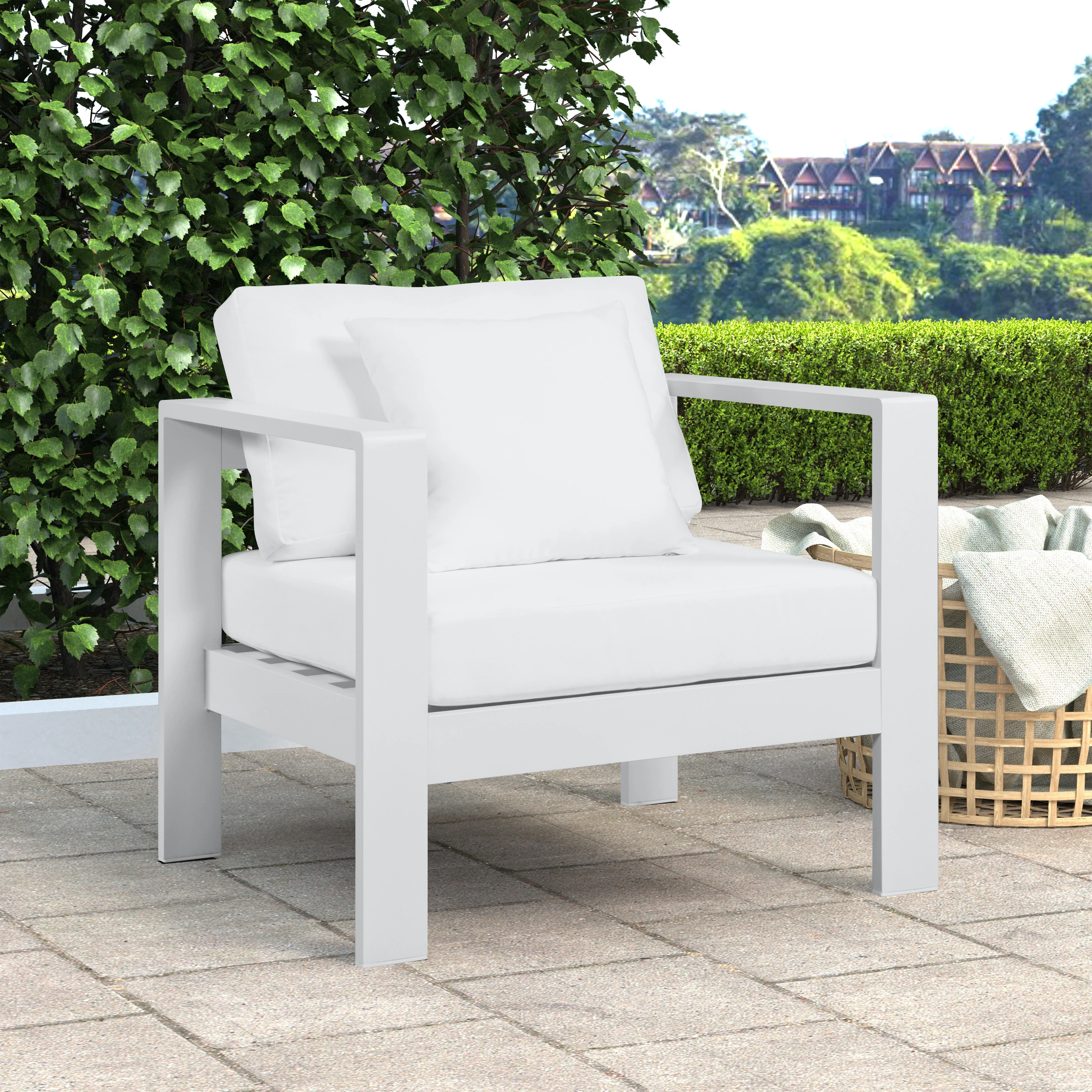 Nizuc White Waterproof Fabric Outdoor Patio Aluminum Arm Chair - Image 2