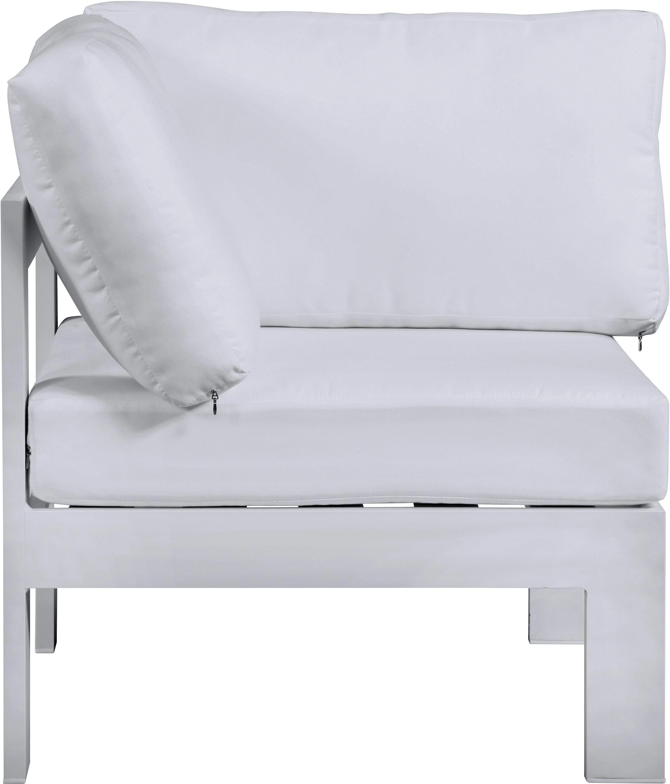 Nizuc White Waterproof Fabric Outdoor Patio Aluminum Corner Chair - Image 4
