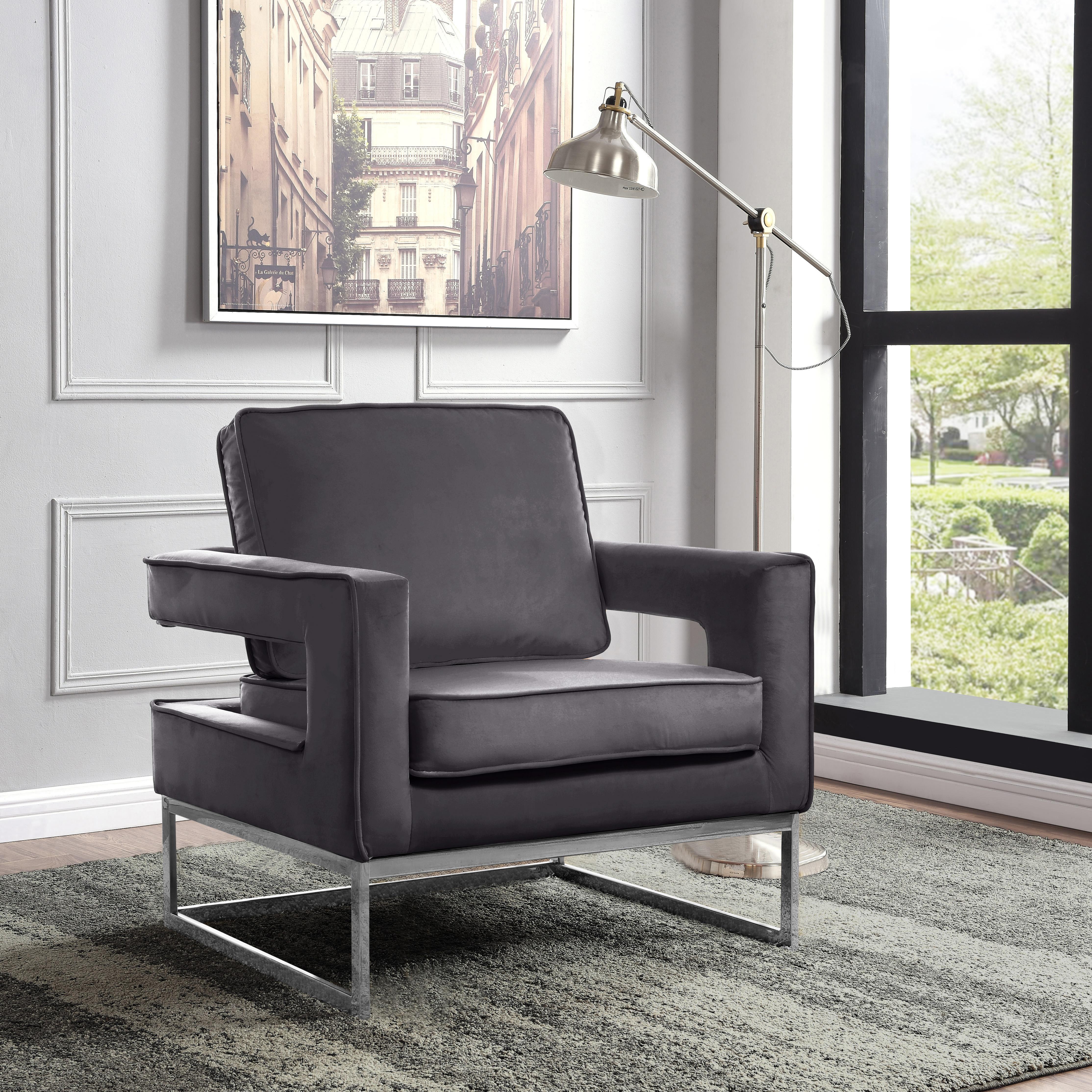 Noah Grey Velvet Accent Chair - Image 2