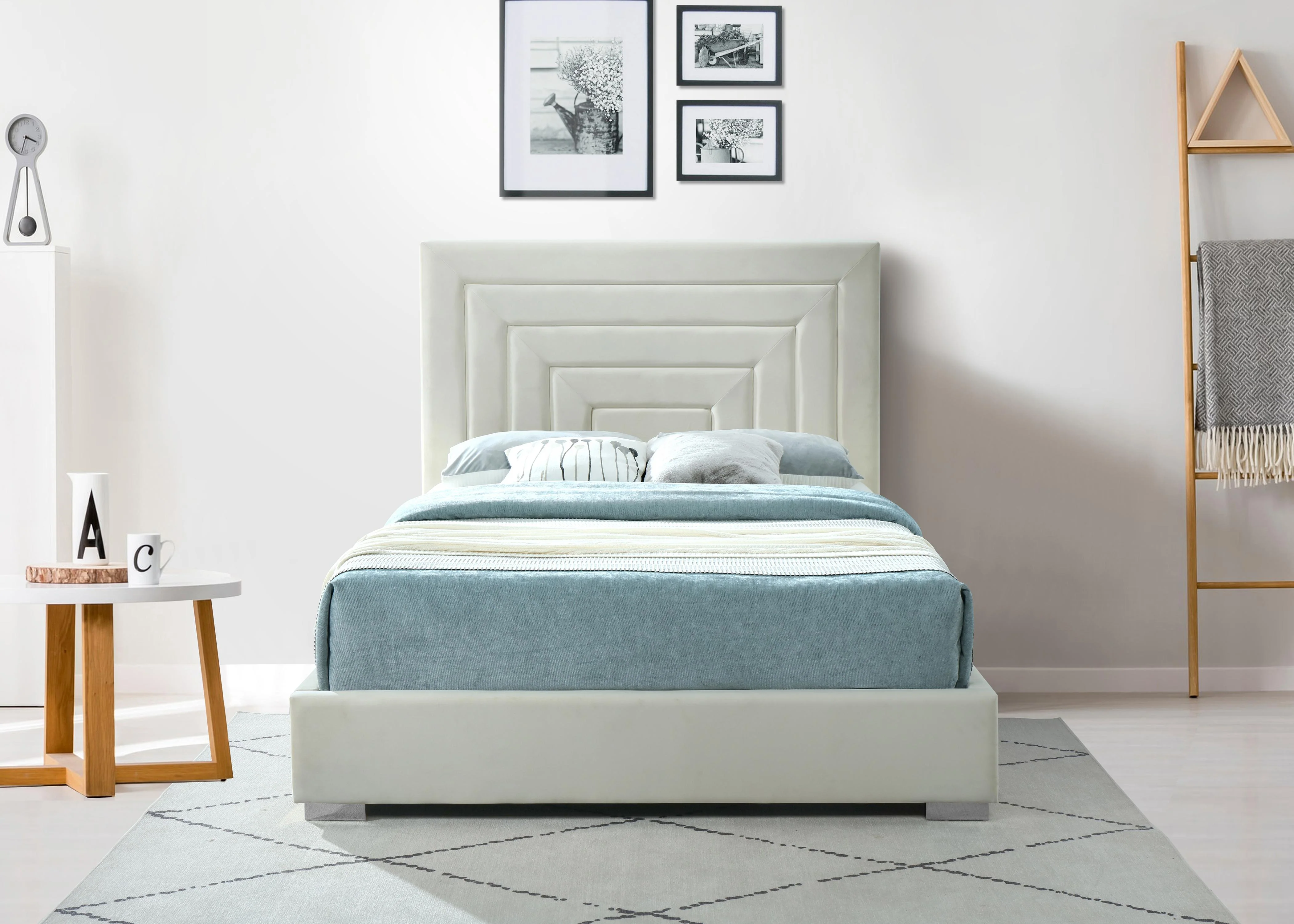 Nora Cream Velvet Full Bed - Image 8