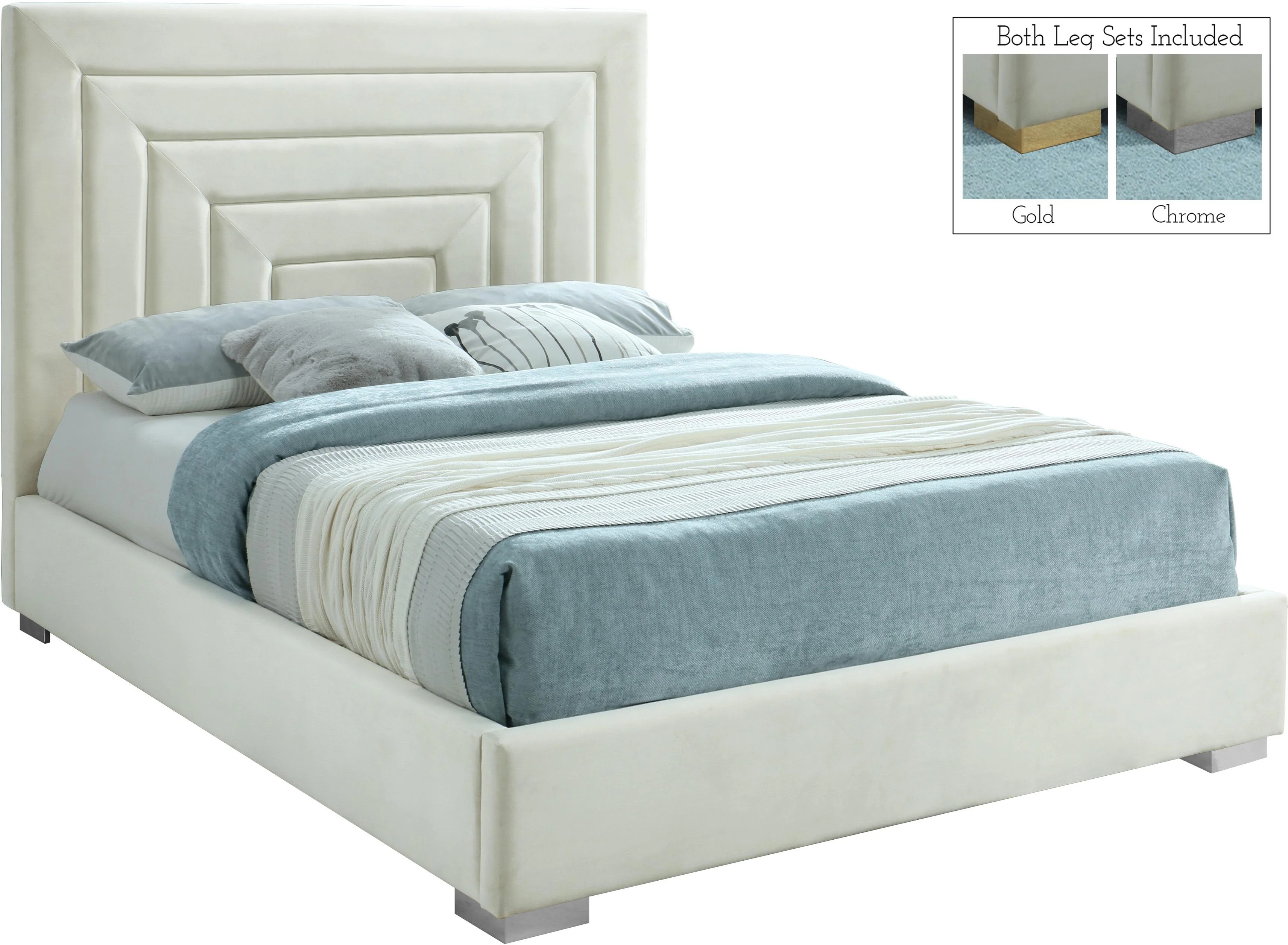 Nora Cream Velvet King Bed - Image 2