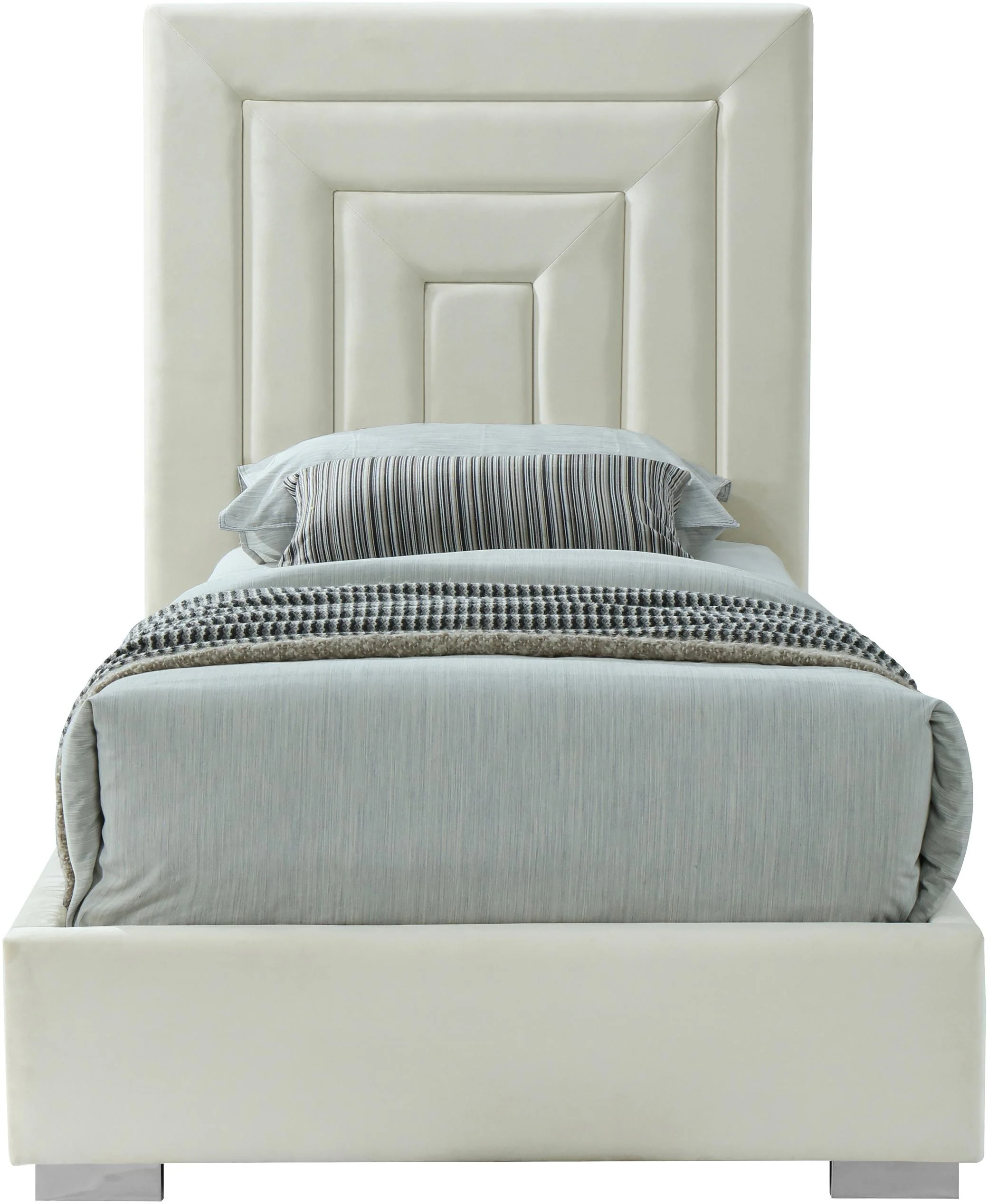 Nora Cream Velvet Twin Bed - Image 6