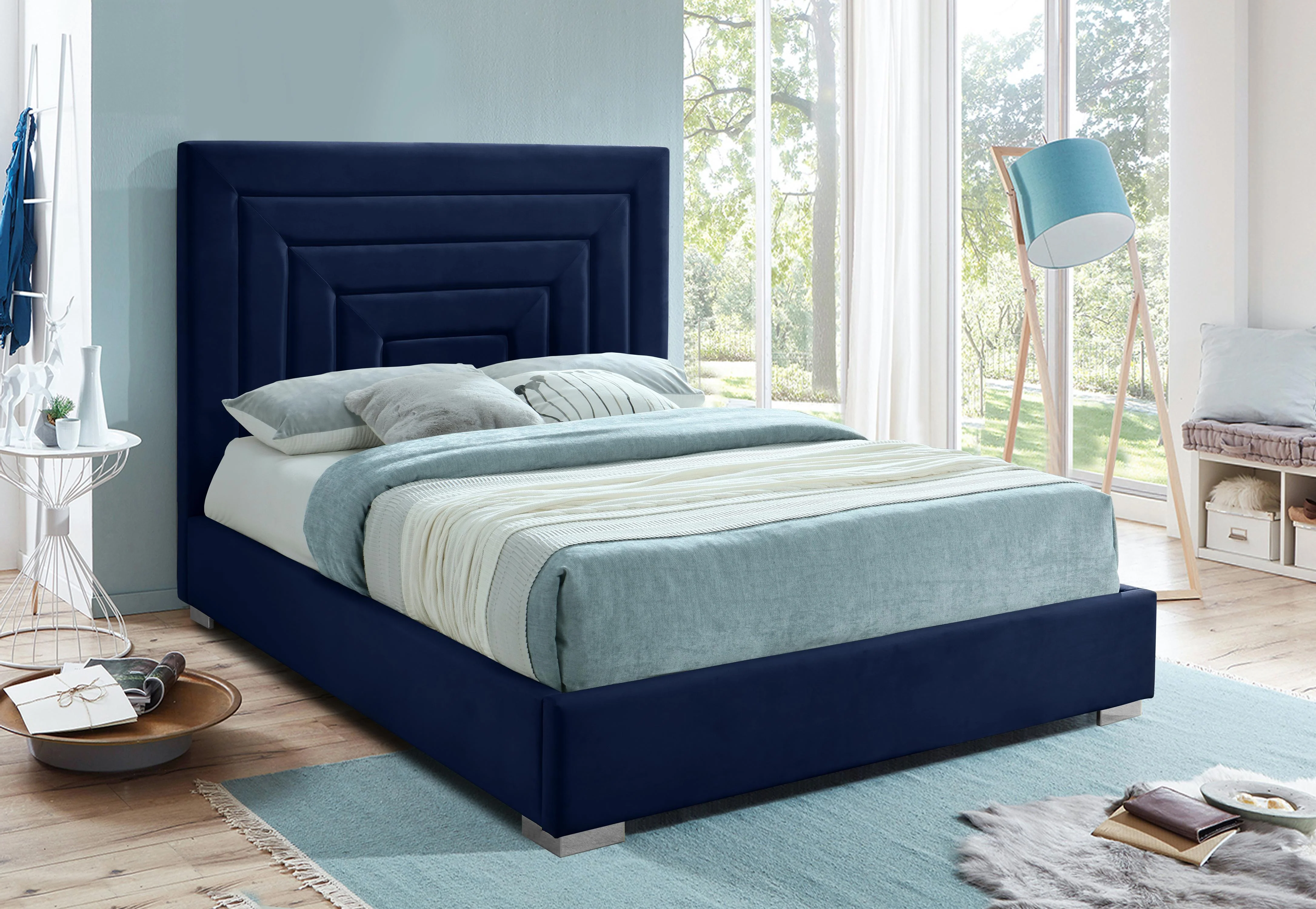 Nora Navy Velvet King Bed - Image 4