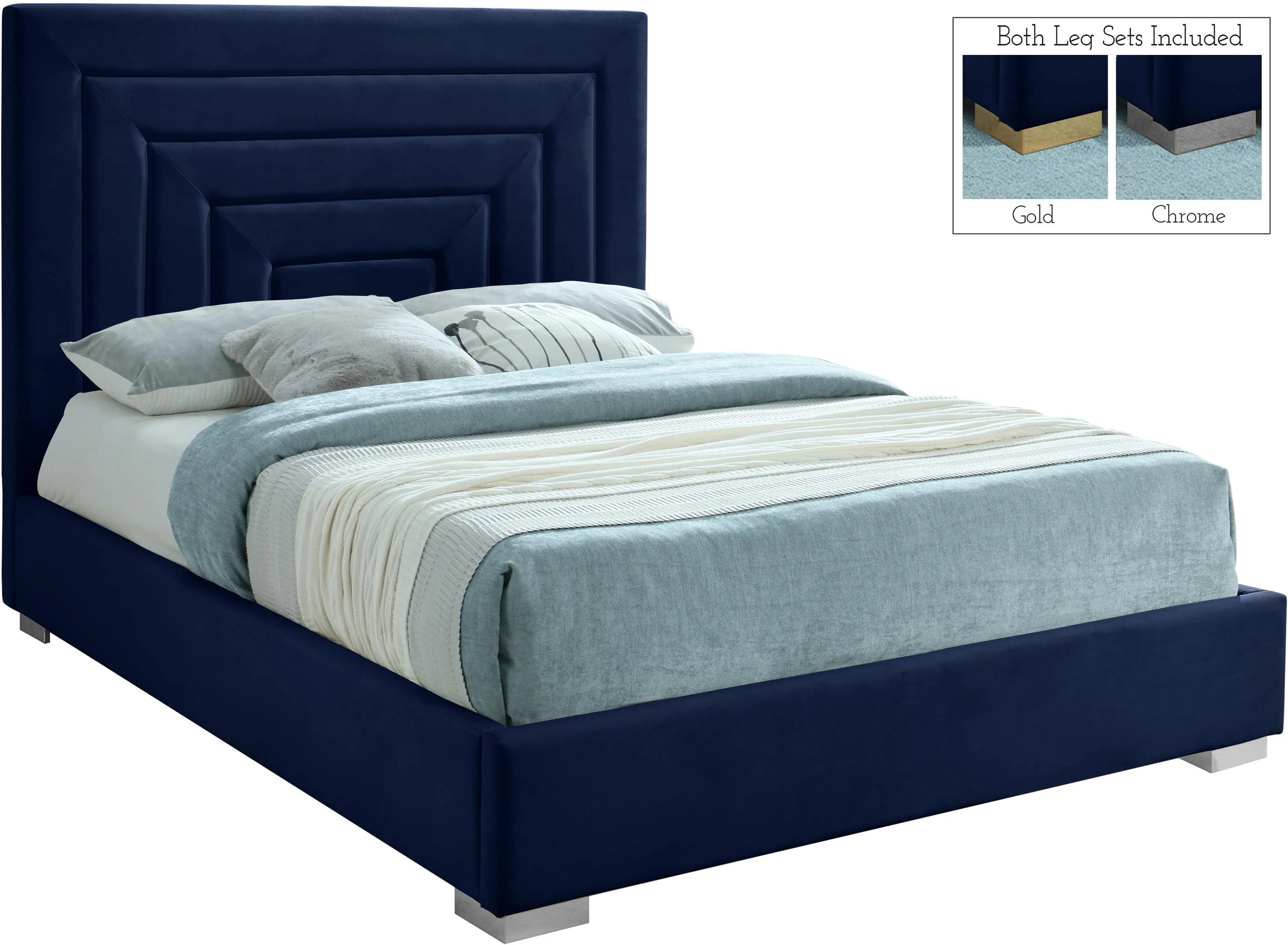 Nora Navy Velvet Queen Bed - Image 2