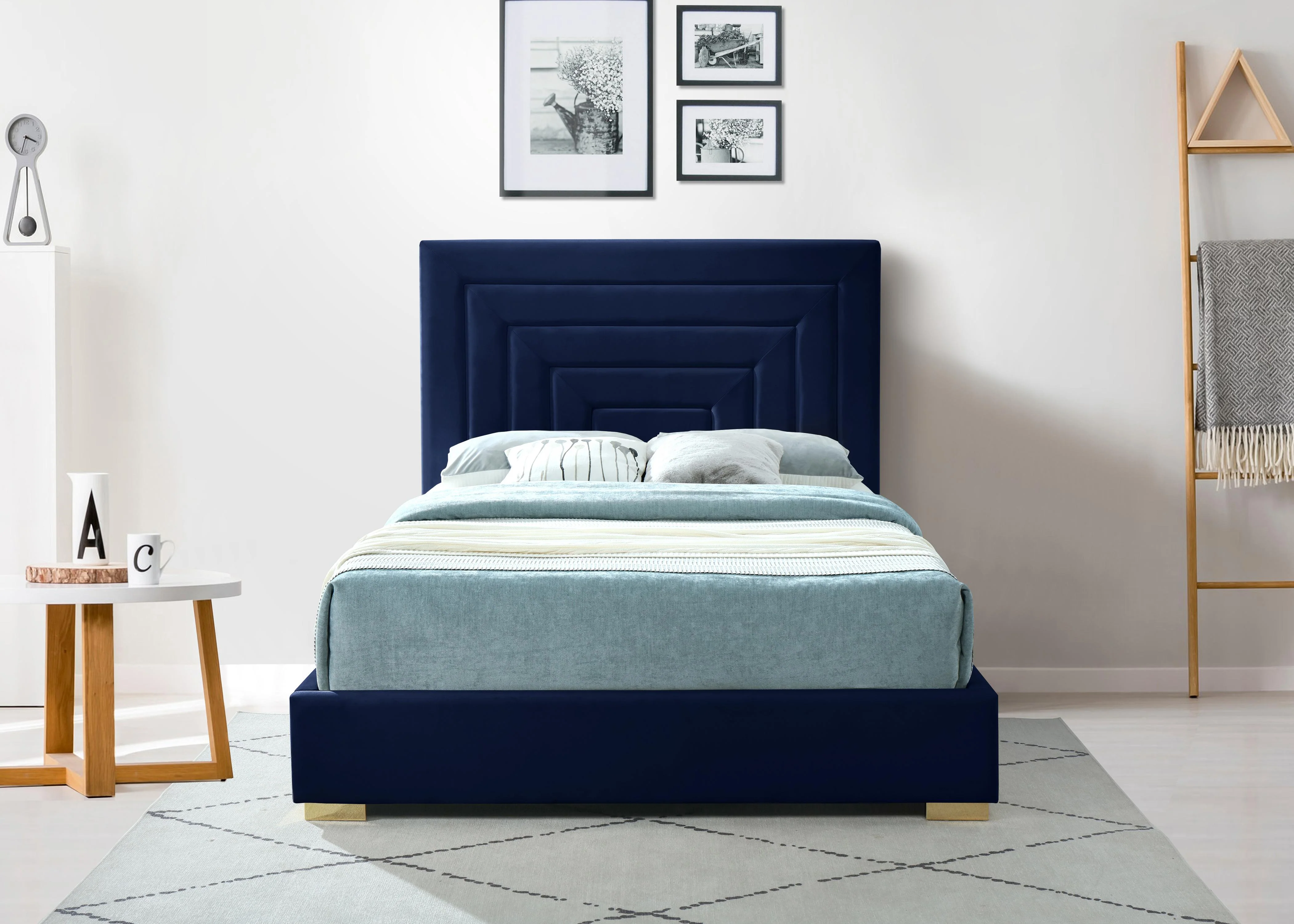 Nora Navy Velvet Queen Bed - Image 7