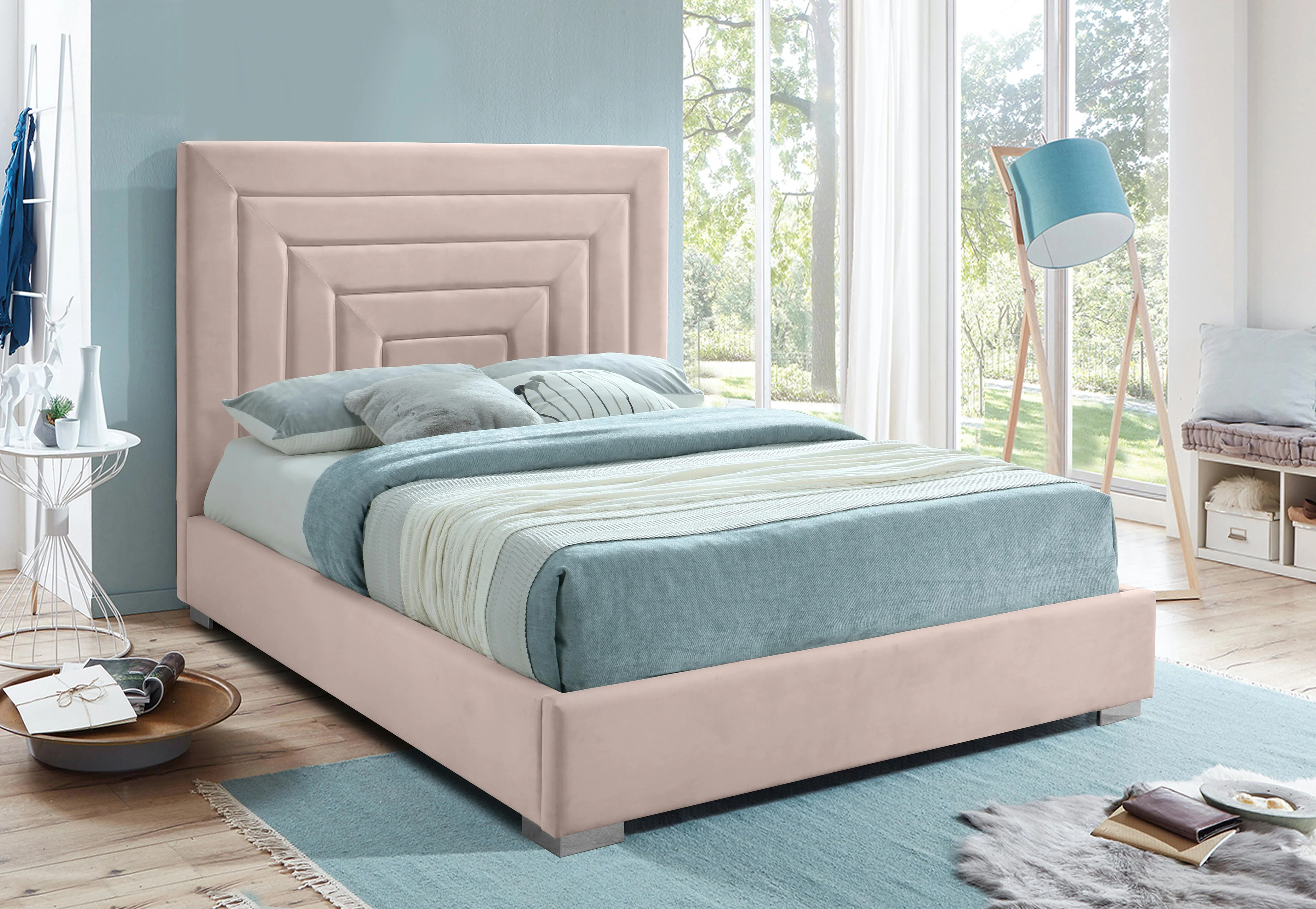Nora Pink Velvet Queen Bed - Image 4