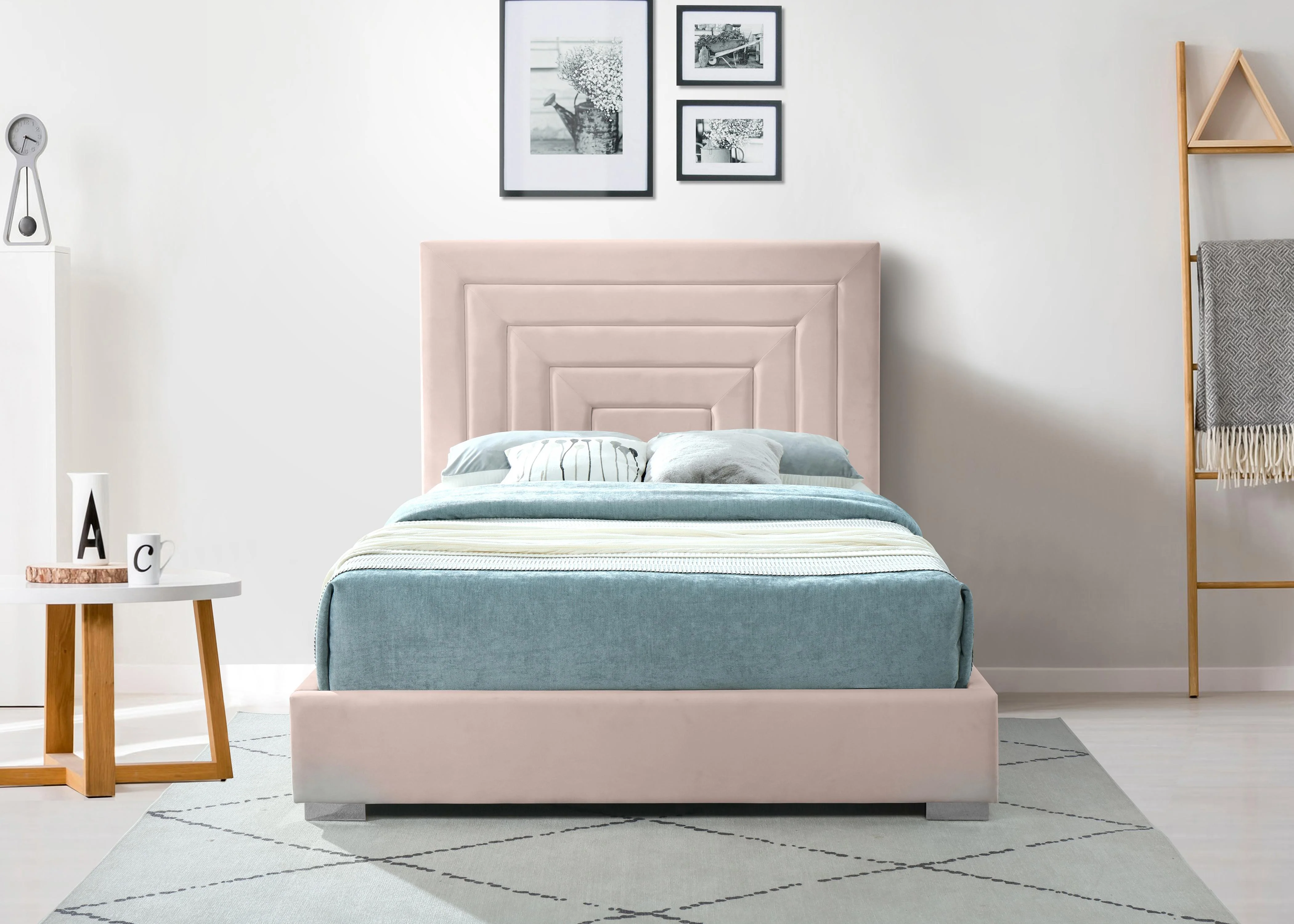 Nora Pink Velvet Queen Bed - Image 8