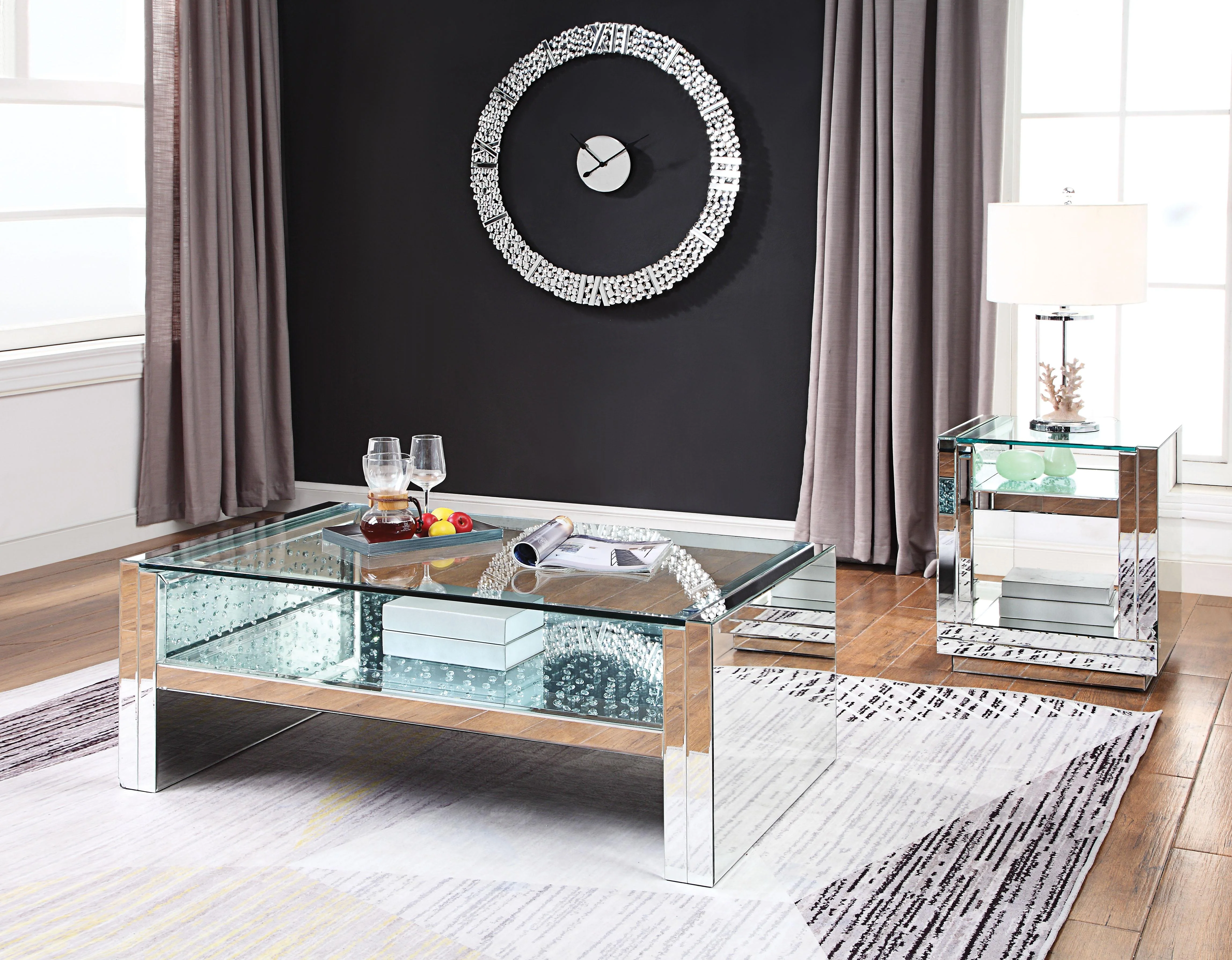 Nysa Mirrored & Faux Crystals Coffee Table - Image 2